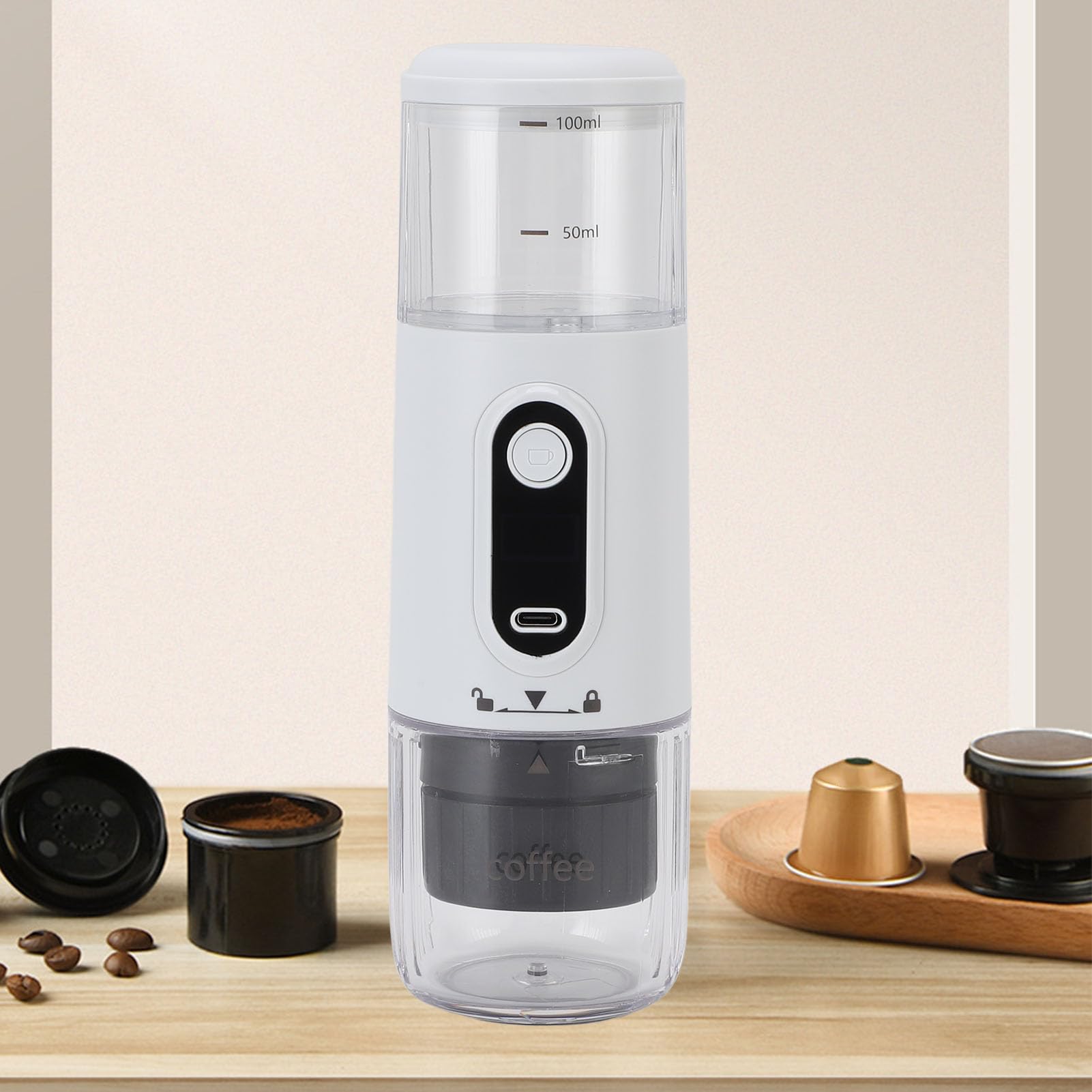 Diyeeni Mały Ekspres do Kawy, Przenośny Elektryczny Producent Espresso, Kawa i Kapsułka, Samongonowanie, 20 Barów Mini-podróży z baterią 2500 MAh z baterią 2500 MAh (WHITE)