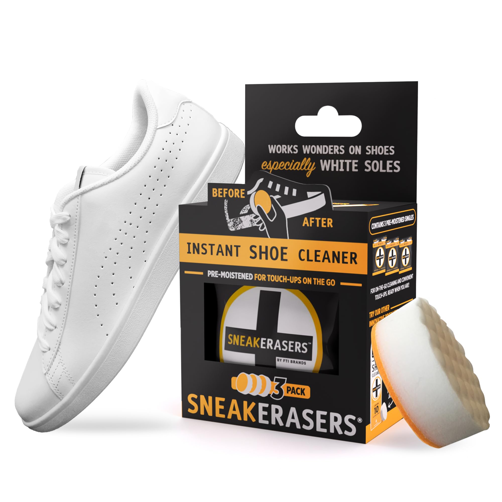 SneakERASERS Instant Sole and Sneaker Cleaner Pre-Moistened Sponge (3-Pack)