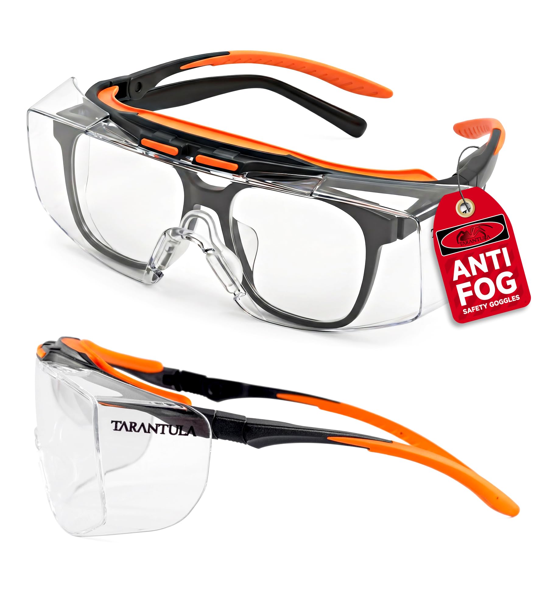 Tarantula ANSI Z87+ - Gafas de seguridad para hombres y mujeres, lentes antiarañazos, protectores laterales, patillas antideslizantes ajustables, gafas protectoras UV