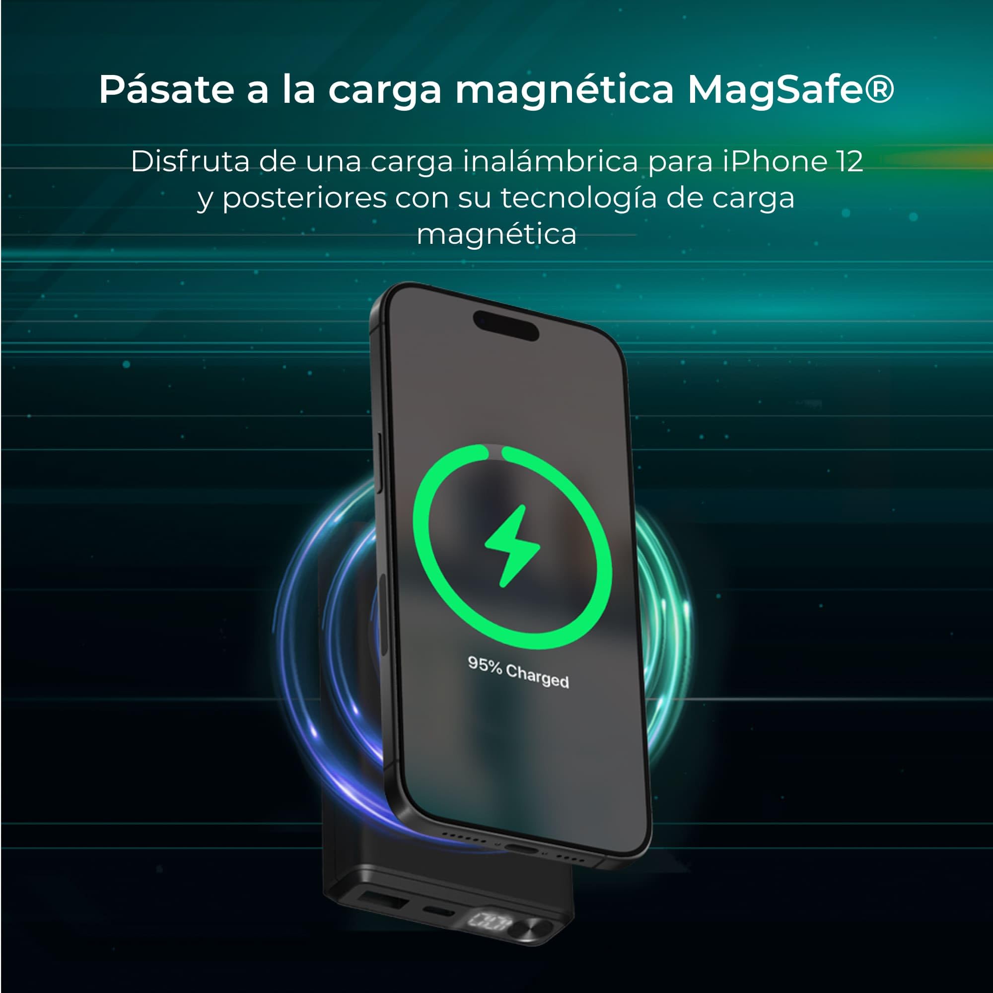 KSIX Powerbank Magnética, Batería Externa 10000 mAh, Carga Rápida 22,5W, Power Delivey, Compatible, Power Delivery, 22,5 W, Cable USB-A a USB-C, Carga simultánea, Negro