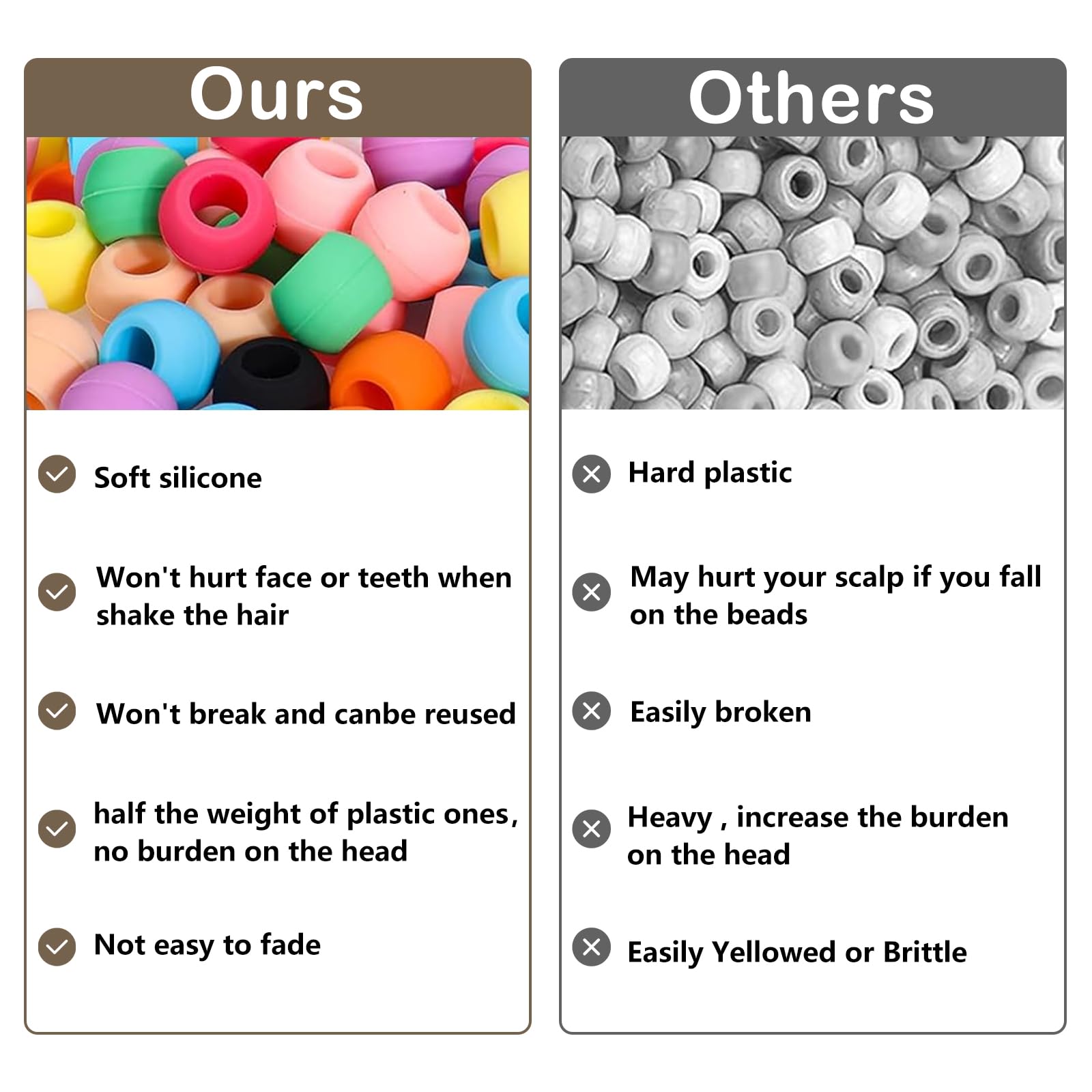 50pc Soft Colorful Silicone Hair Beads for Girls, Women's Hair