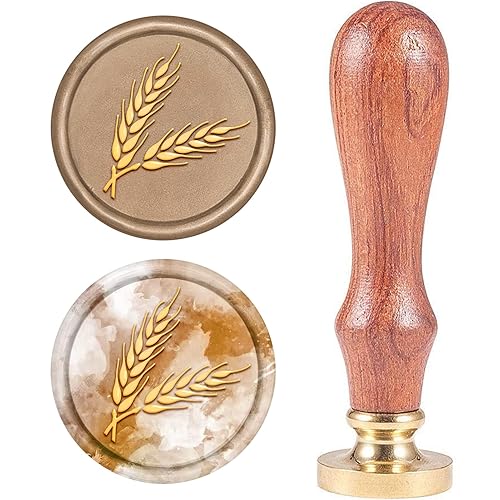 CRASPIRE Adhesivos de cabeza de latón con mango de madera, 0.984 in, extraíble, vintage, retro, clásico, sello de trigo para invitaciones de boda,