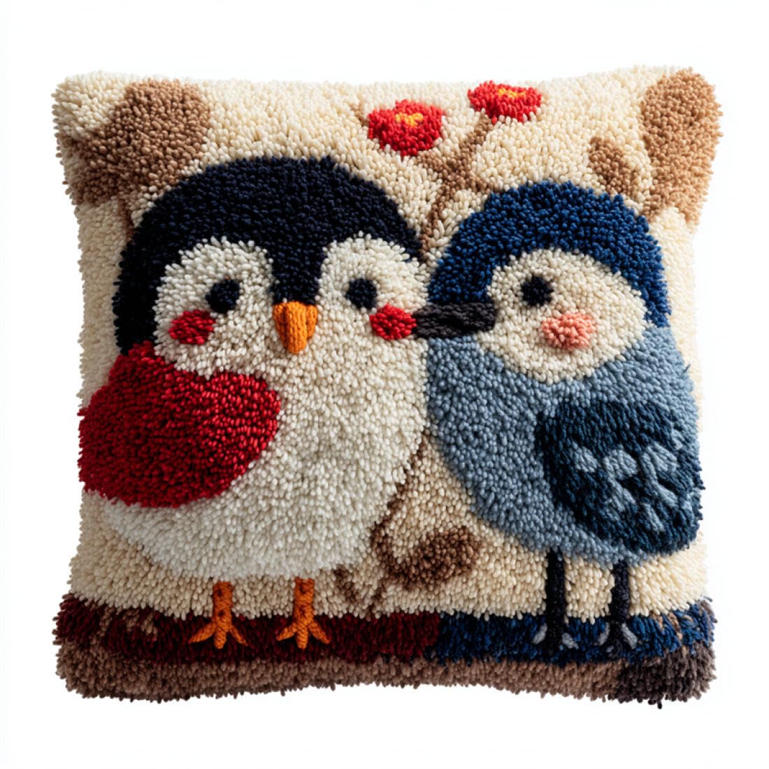 Kitquiver Animal Latch Hook Cushion Set Cartoon Bird DIY Latch Hook Kits Pillow Needlepoint Cushion Kit for Home Décor Needlework Set for Adult Beginners 17x17In