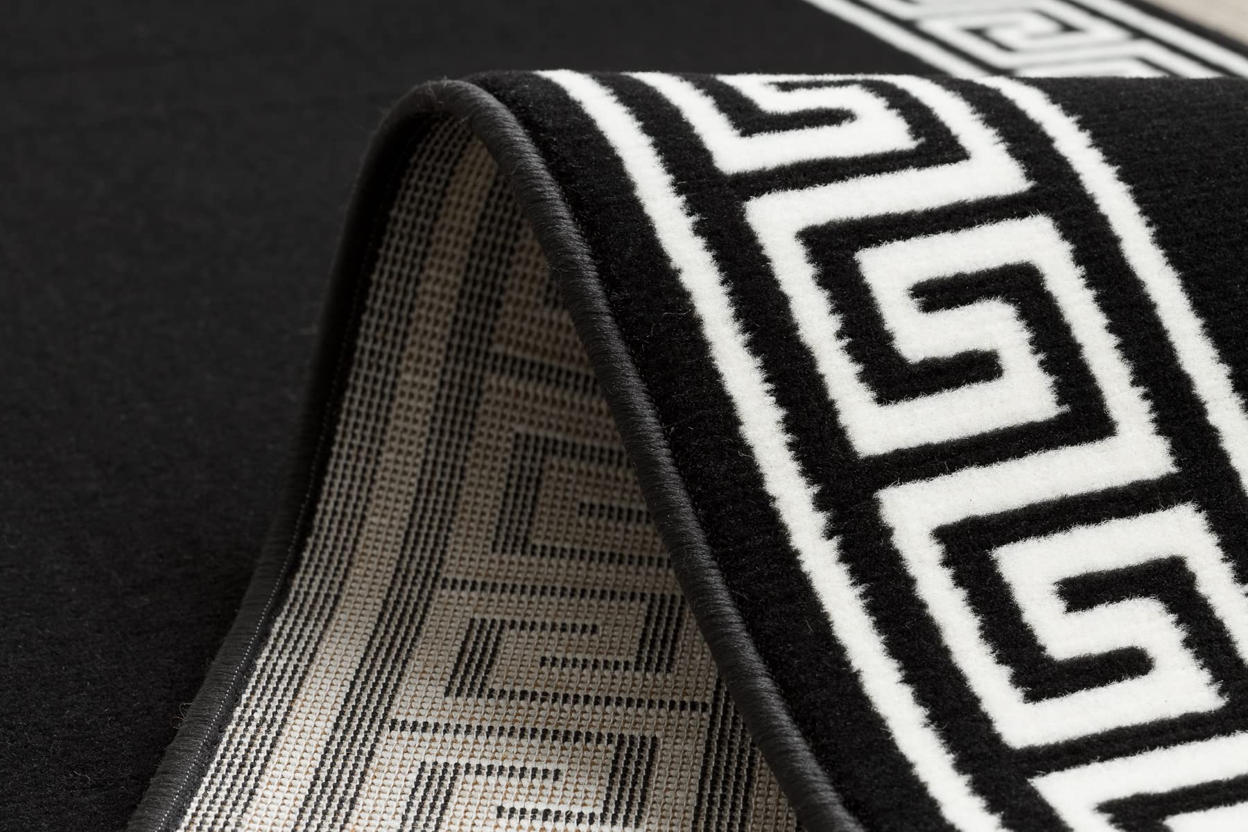 rugsx Läufer BCF MORAD Grek - Griechisches Muster in Schwarz - Matte für Flur, Küche & Eingangsbereich - Teppichläufer 100x250 cm