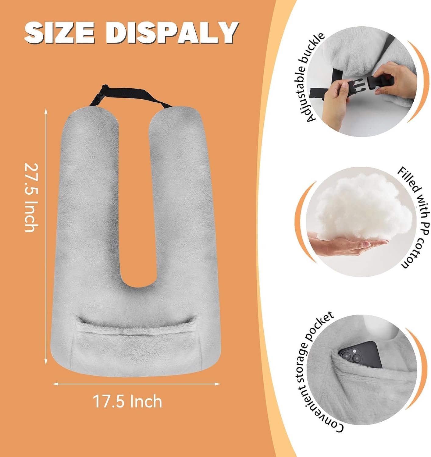 Car Pillow for Kids & Adults, Travel Pillow for Sleeping, Grey image 2