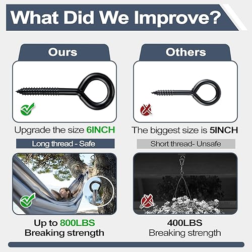 Miniatura 6 de DELSWIN Ganchos de ojo de tornillo  800 libras, ganchos de ojo resistentes de 6 pulgadas, pernos de ojo autorroscantes a prueba de óxido, tornillo