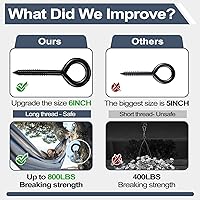 Vista 6 de DELSWIN Ganchos de ojo de tornillo – 800 libras, ganchos de ojo resistentes de 6 pulgadas, pernos de ojo autorroscantes a prueba de óxido, tornillo