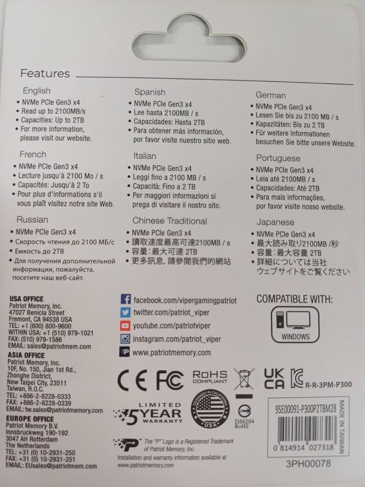 パトリオット M.2 SSD 2TB P300 中古 Amazon | Patriot Memory P300 2TB M.2 SSD 2280 NVMe PCIe Gen