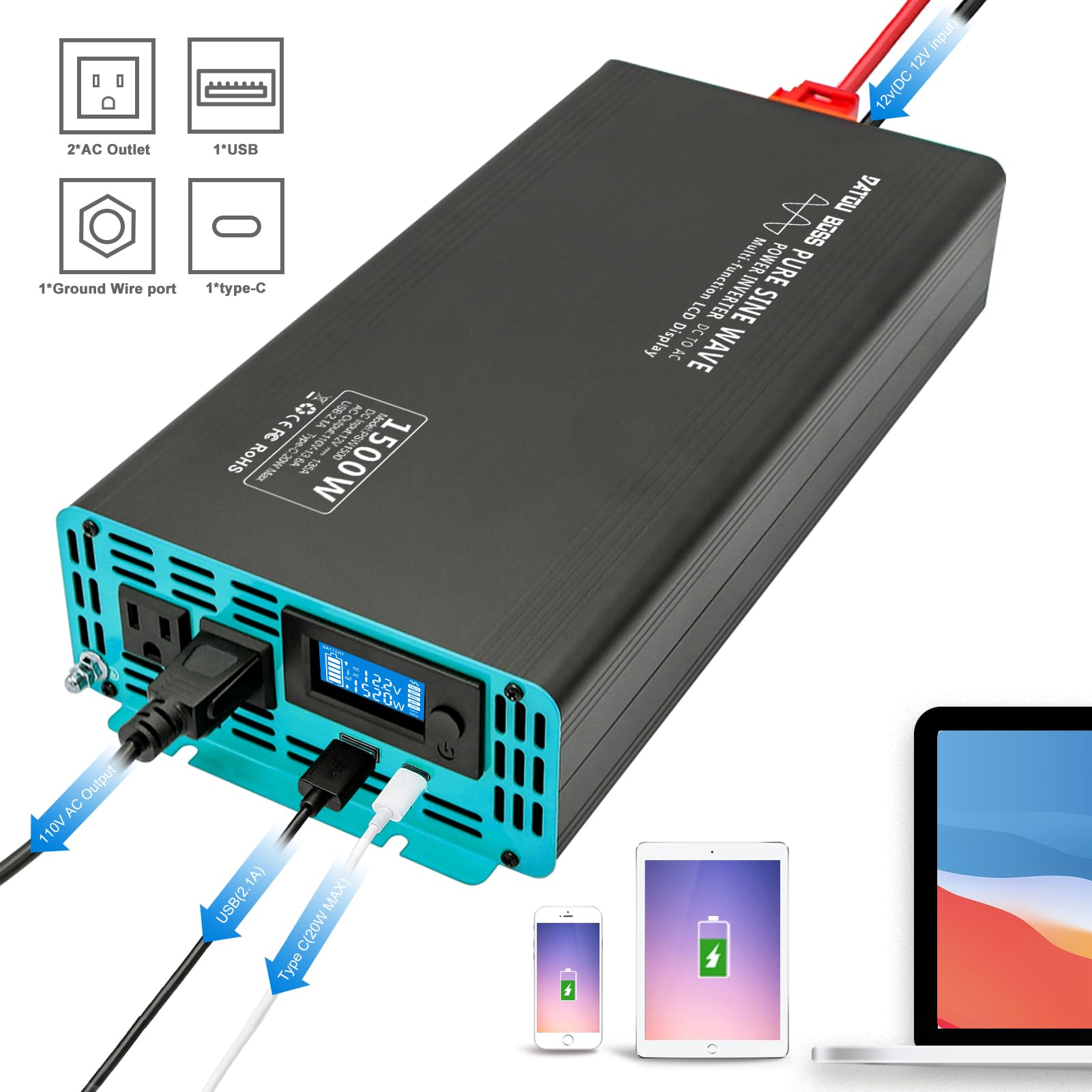 Amazon.co.jp: MFUZOP 純正弦波 インバーター 12v 1500w 正弦波 