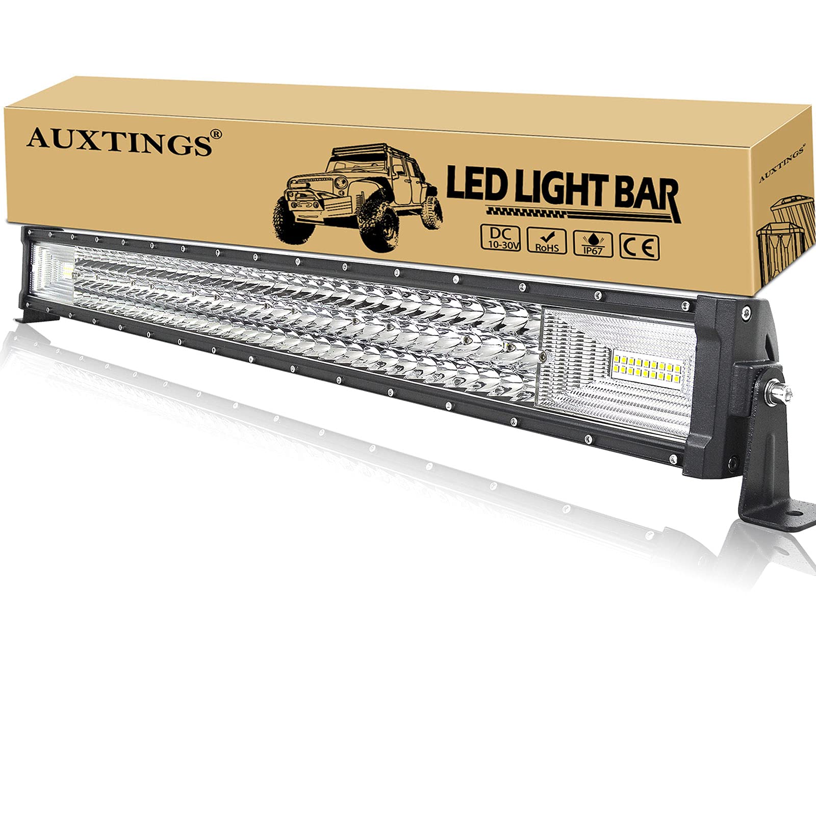 AUXTINGS 86 cm 405W Barre lumineuse à LED droit Spot d'inondation Foutre Triple Ligne de plongée pour la route hors route ATV AWD SUV 4WD 4x4 Pickup,12V 24V imperméable 6000k