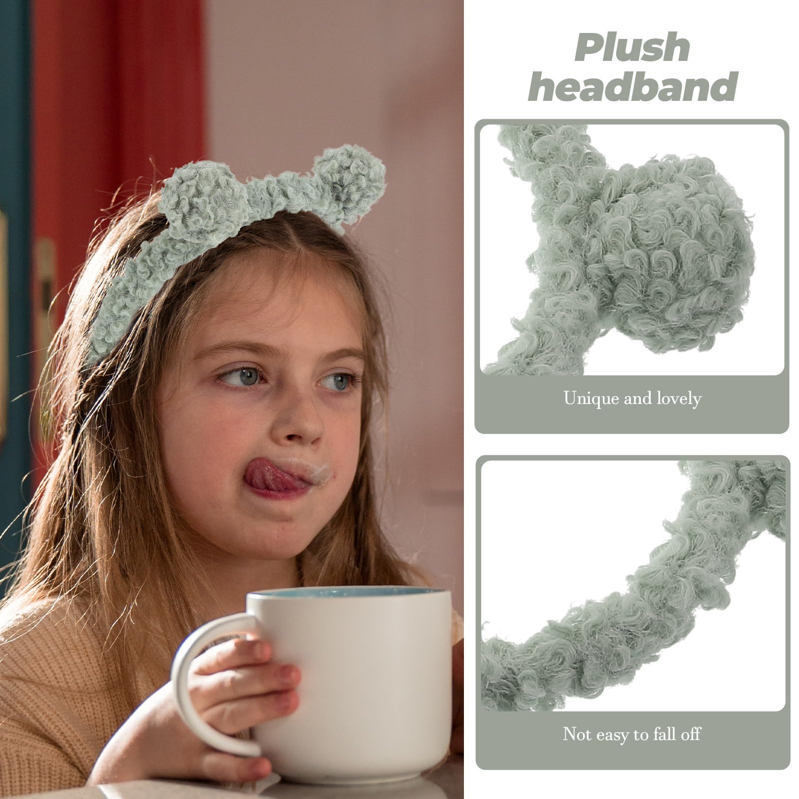 Nuovesty, 3 cerchietti per capelli a forma di orecchie di orso, graziosi e soffici, per feste, trucco, accessori per capelli