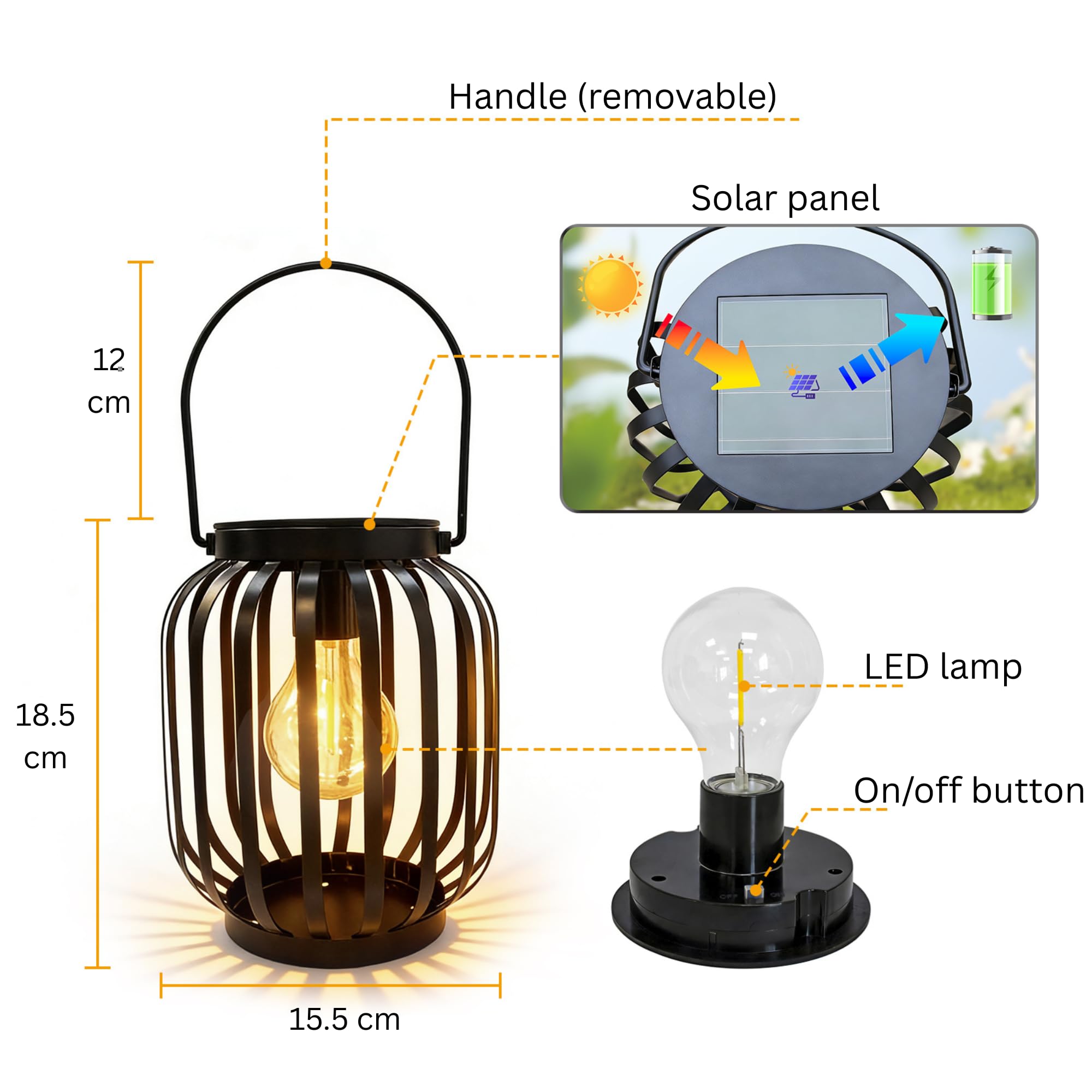 Lanterna con lampada a LED - Alimentata da pannello solare, non sono necessarie batterie, bella luce riflettente esterna in giardino e interno in casa, impermeabile