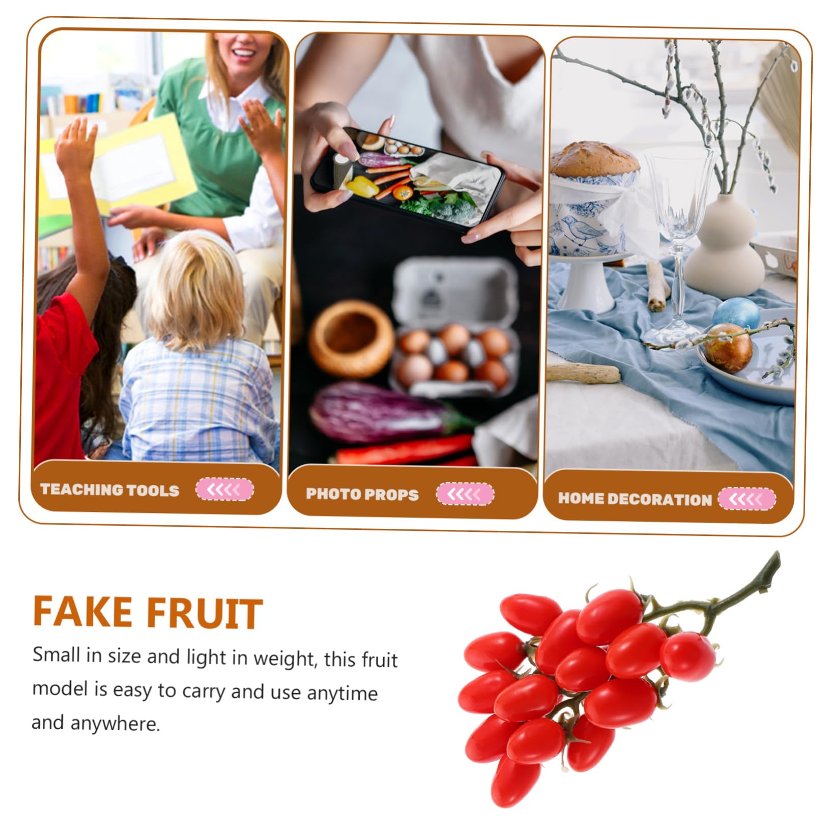 Gatuida 4 Pièces Accessoires de tomates Cerises Tomate Artificielle Accessoire Photo de Fruits décoration Cuisine Patisserie tomates Cerises simulées pour la décoration Fruits réeux