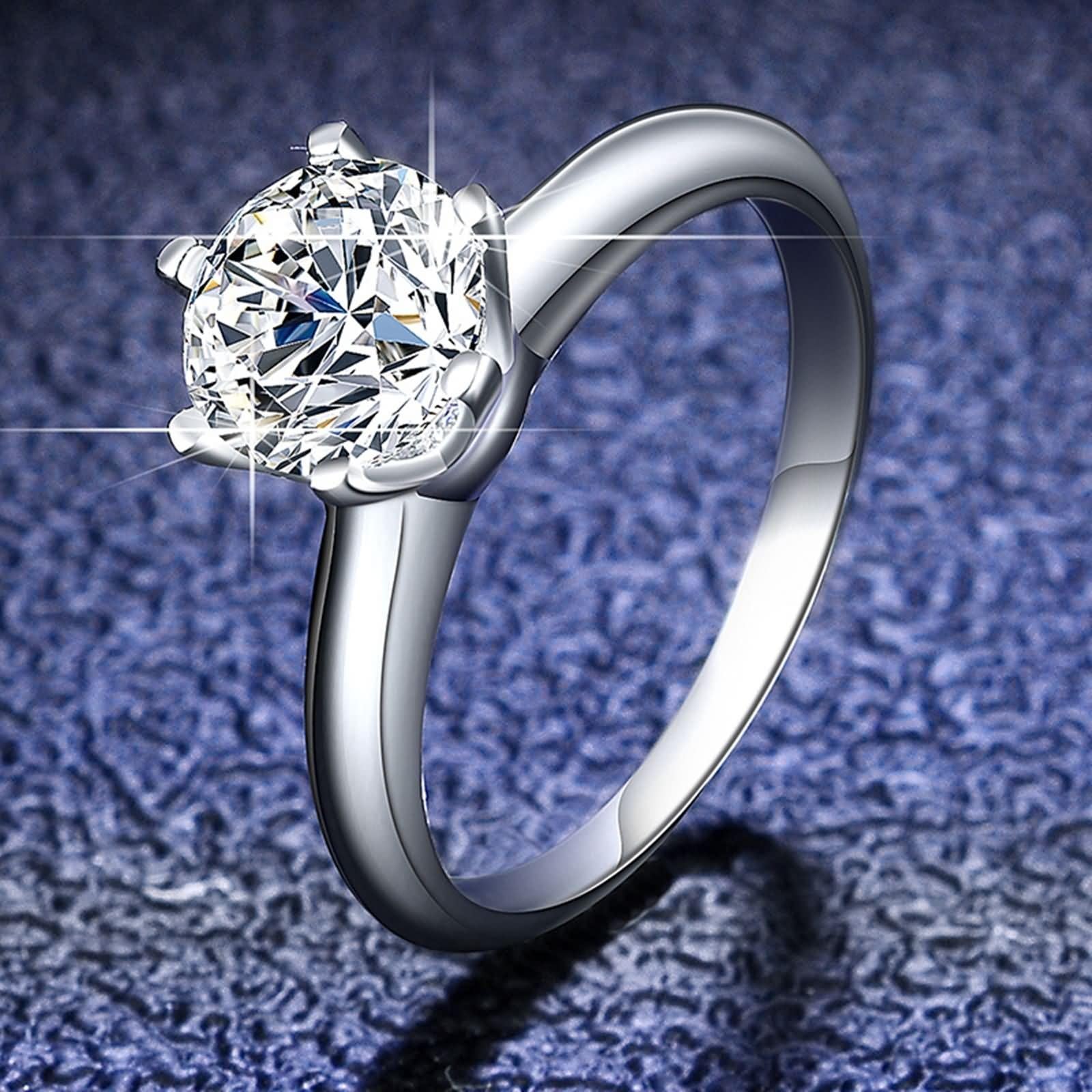 Anillos para mujer, anillos para mujer, delgados, 6 dientes, solitario, redondo, con moissanita de 5 quilates, plata de 18 quilates, oro blanco, talla 62 (19,7)