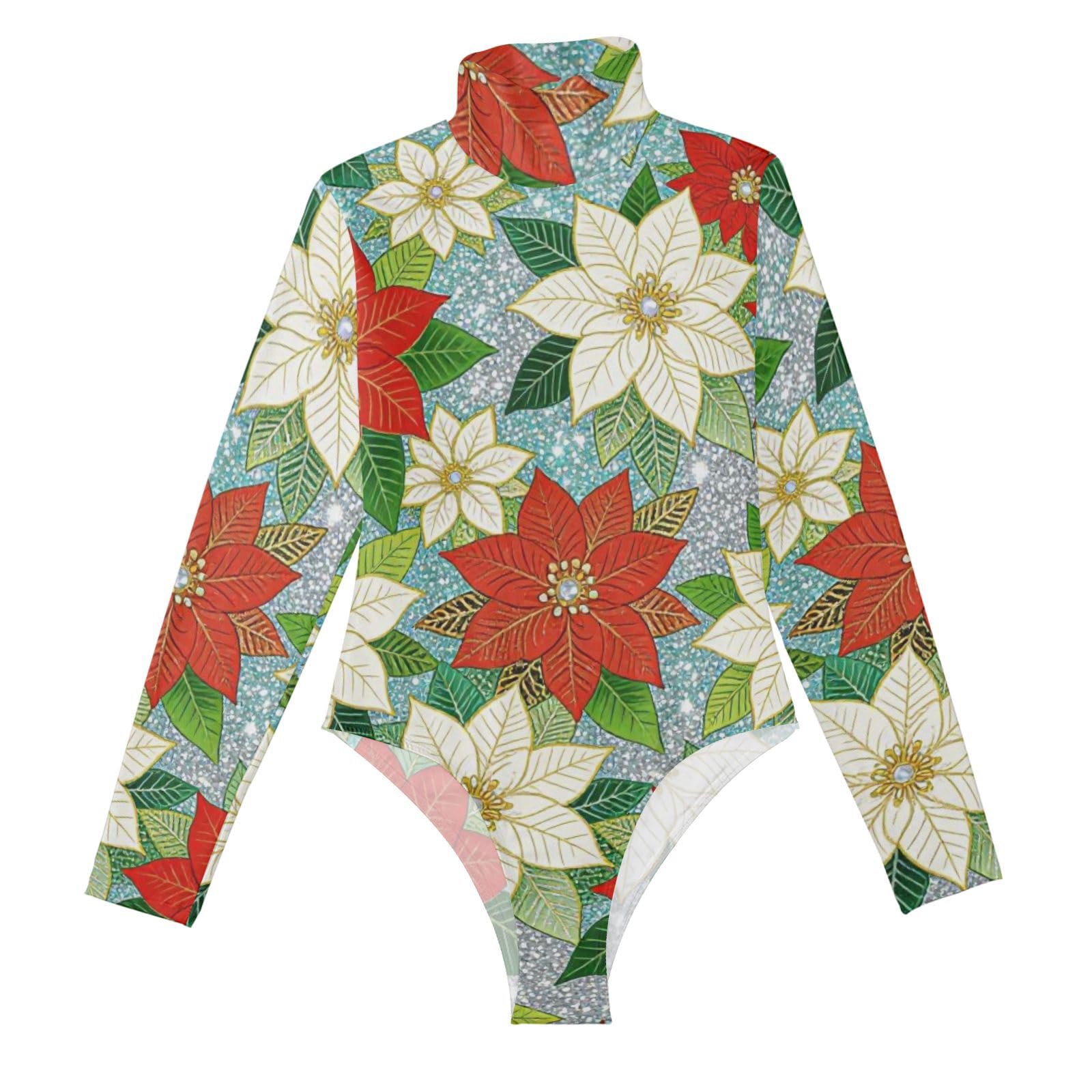 Body moldeador para mujer GuoChe de cuello alto con estampado botánico rojo 8