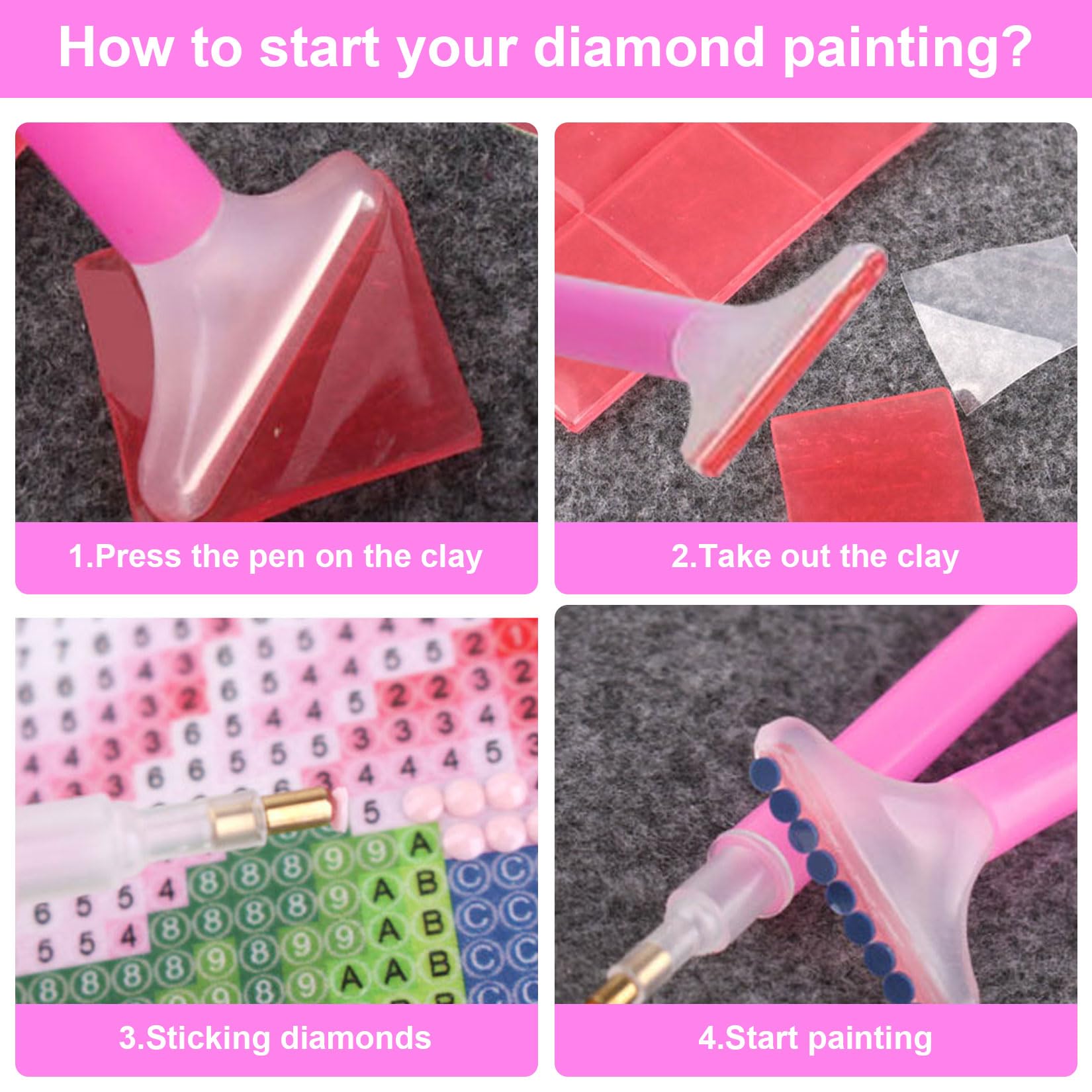 Kit 31 Pièces Pour Peinture Diamant – 8 Stylos, 20 Pâtes Adhésives, 2 Plateaux, 1 Pince - 5