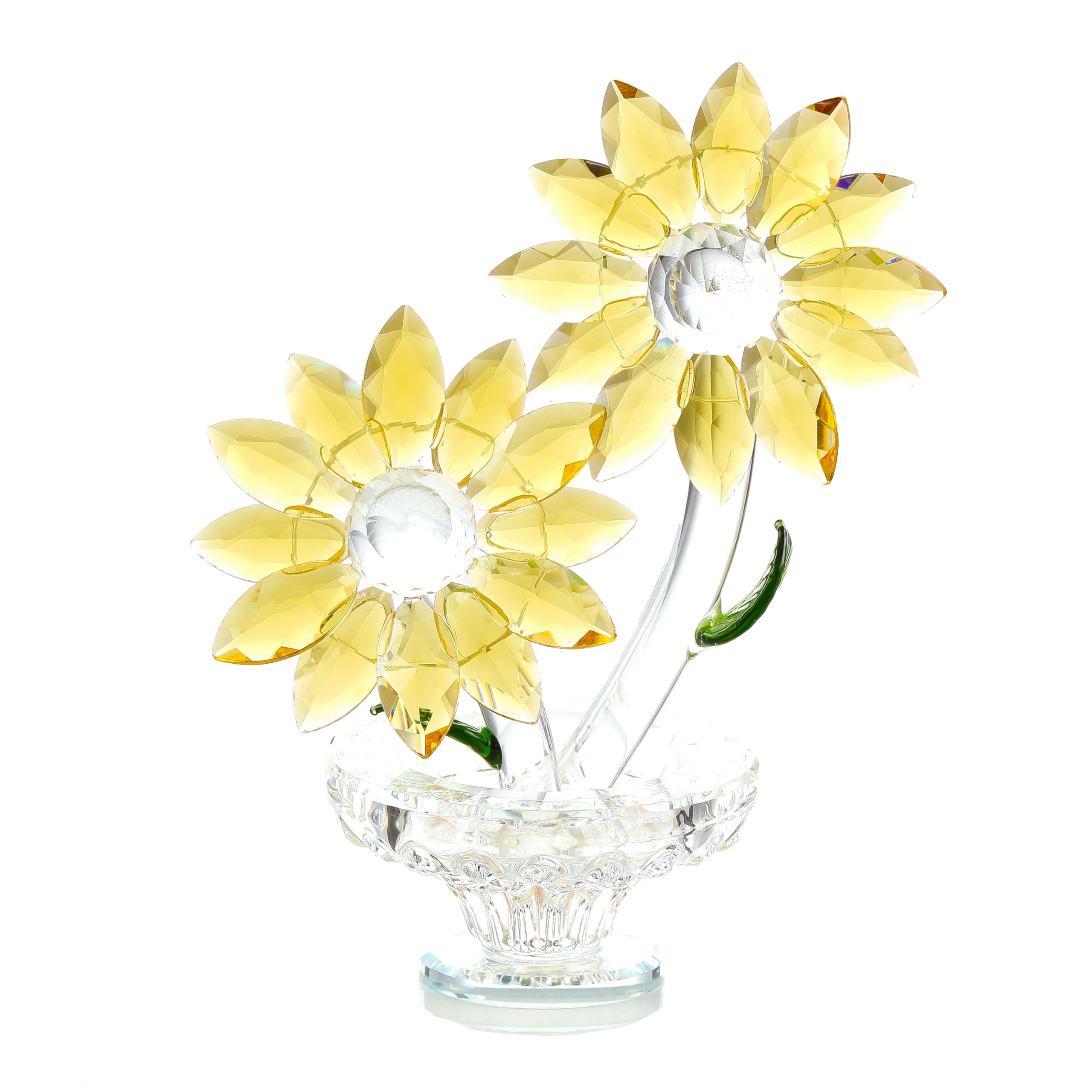 Sunflowers Crystal Flowers with Stems - Yellow Sunflower Gifts Bouquet Collectible Figurines Crystal Office Home Decor Paperweight - Glass Sun Flower