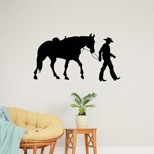 Miniatura 2 de Vinilo adhesivo para pared, diseño de caballo vaquero occidental, raser, película salvaje oeste, decoración grande (g6666) negro