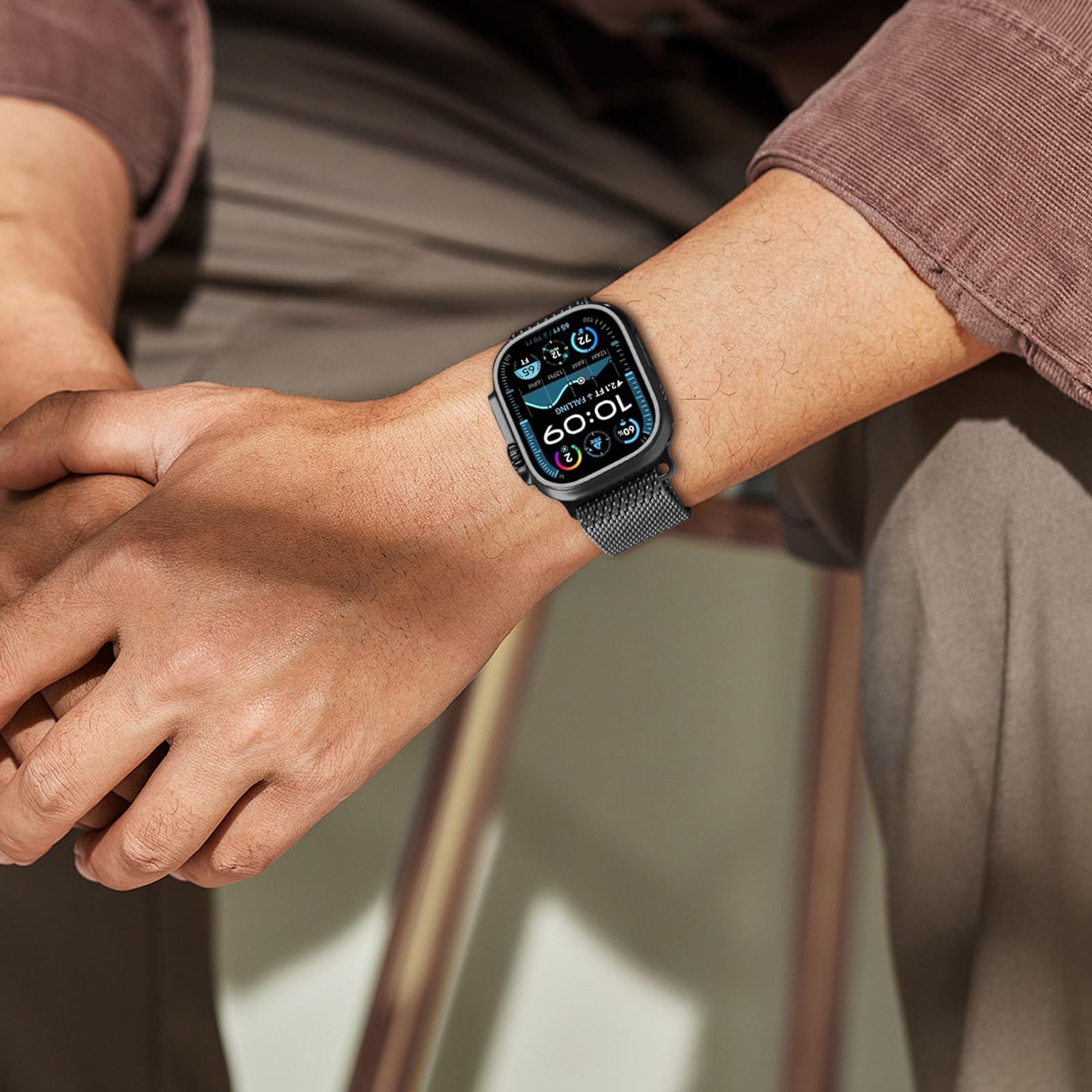 Pulsera Milanese Loop en Titanio Compatible con Correa Apple Watch Ultra 3/2/1 49mm 46mm 45mm 44mm 42mm(Series 3 2 1) Mujeres Hombres, Hebilla Paracaídas Correas Metal para iWatch 11 10 9 SE 8 7 6 5 4
