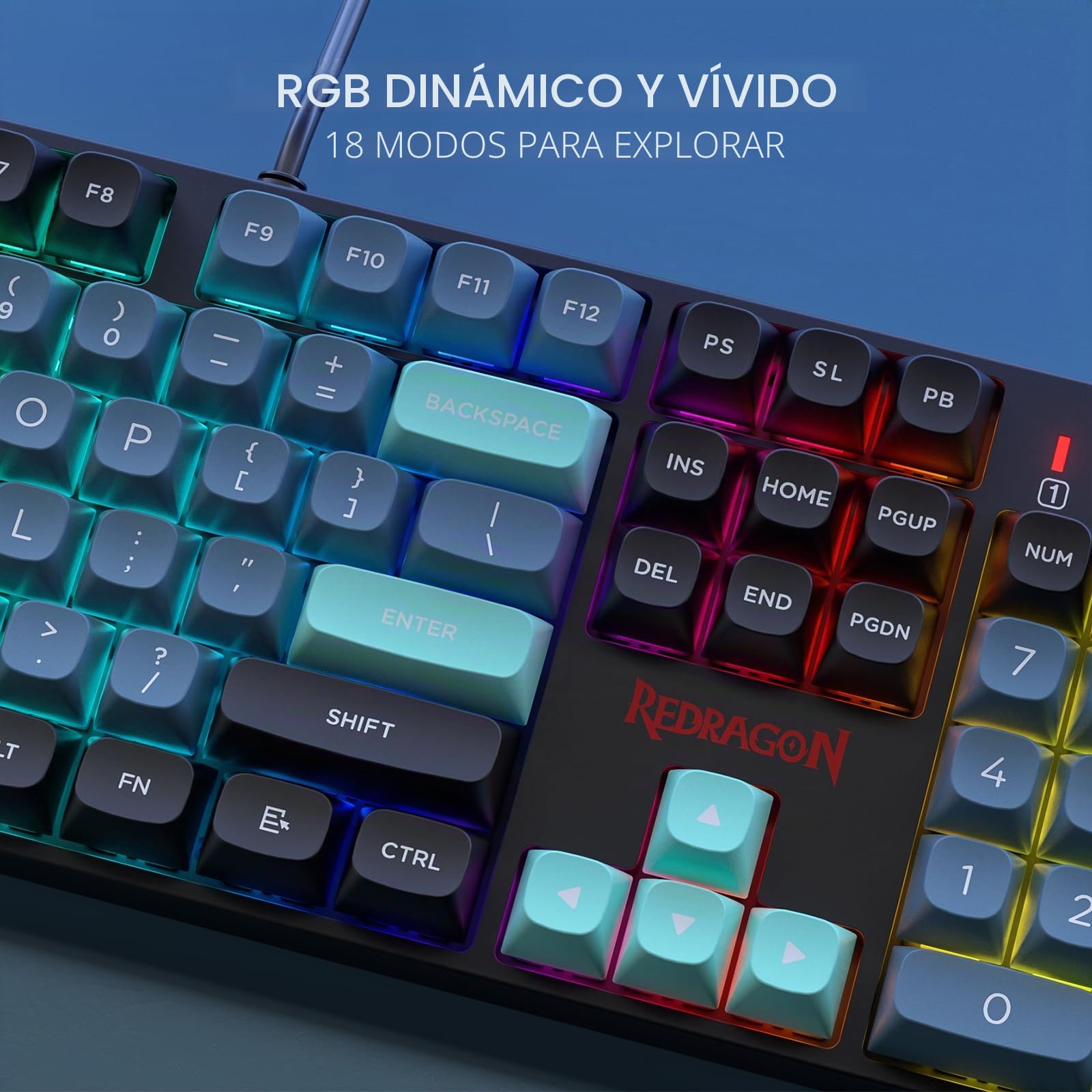 Redragon K582 SE Teclado Gaming RGB con Cable Mecánico 104 Teclas US Layout | Hot Swap Enchufe Mejorado Kit Amortiguación Ruido Teclas PBT Color Mixto Conexión Estable