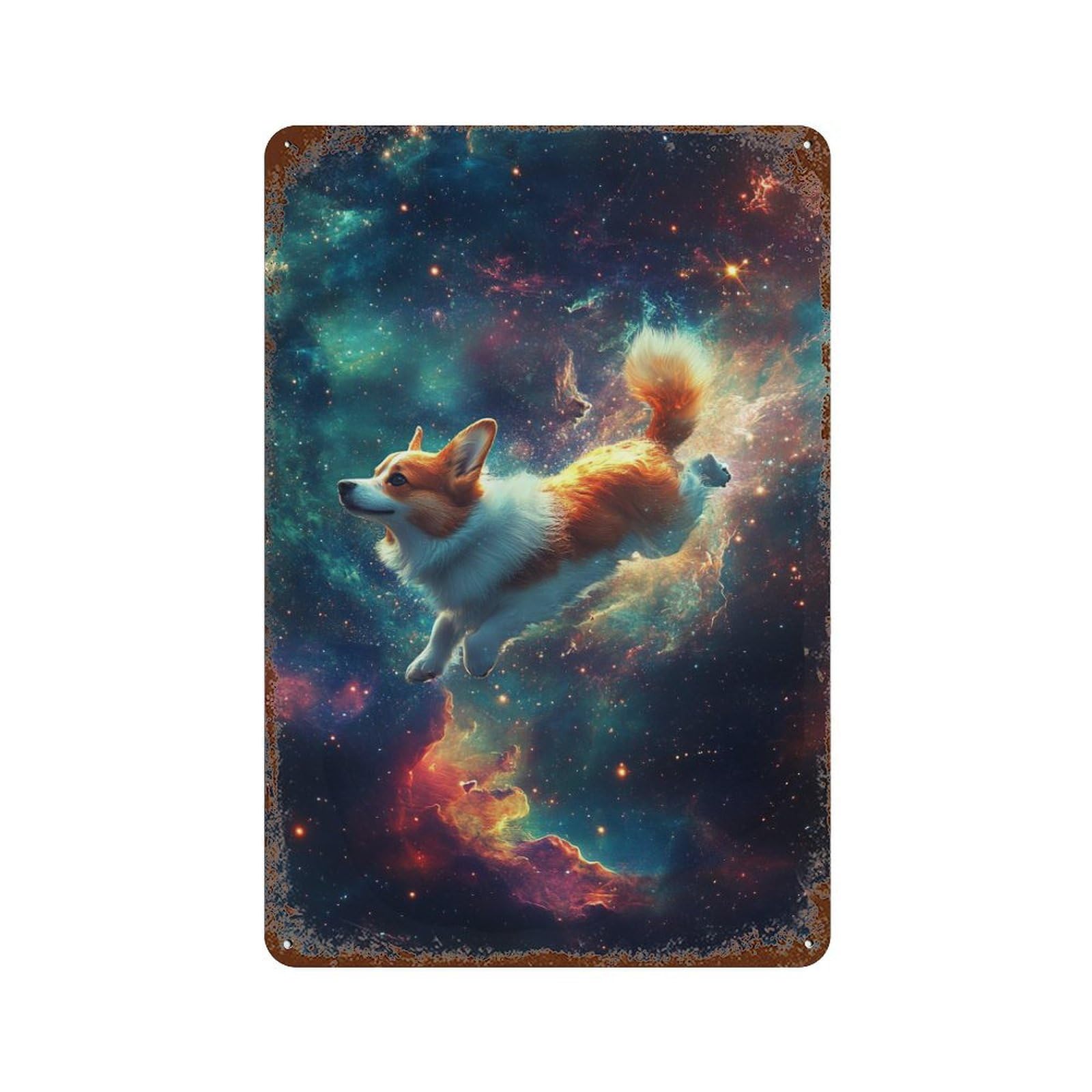 Garage Style Cosmic Corgi Adventure-2 Retro Metal Sign 11.8"x7.9", Classic Wall Plaque for Bar And Workshop