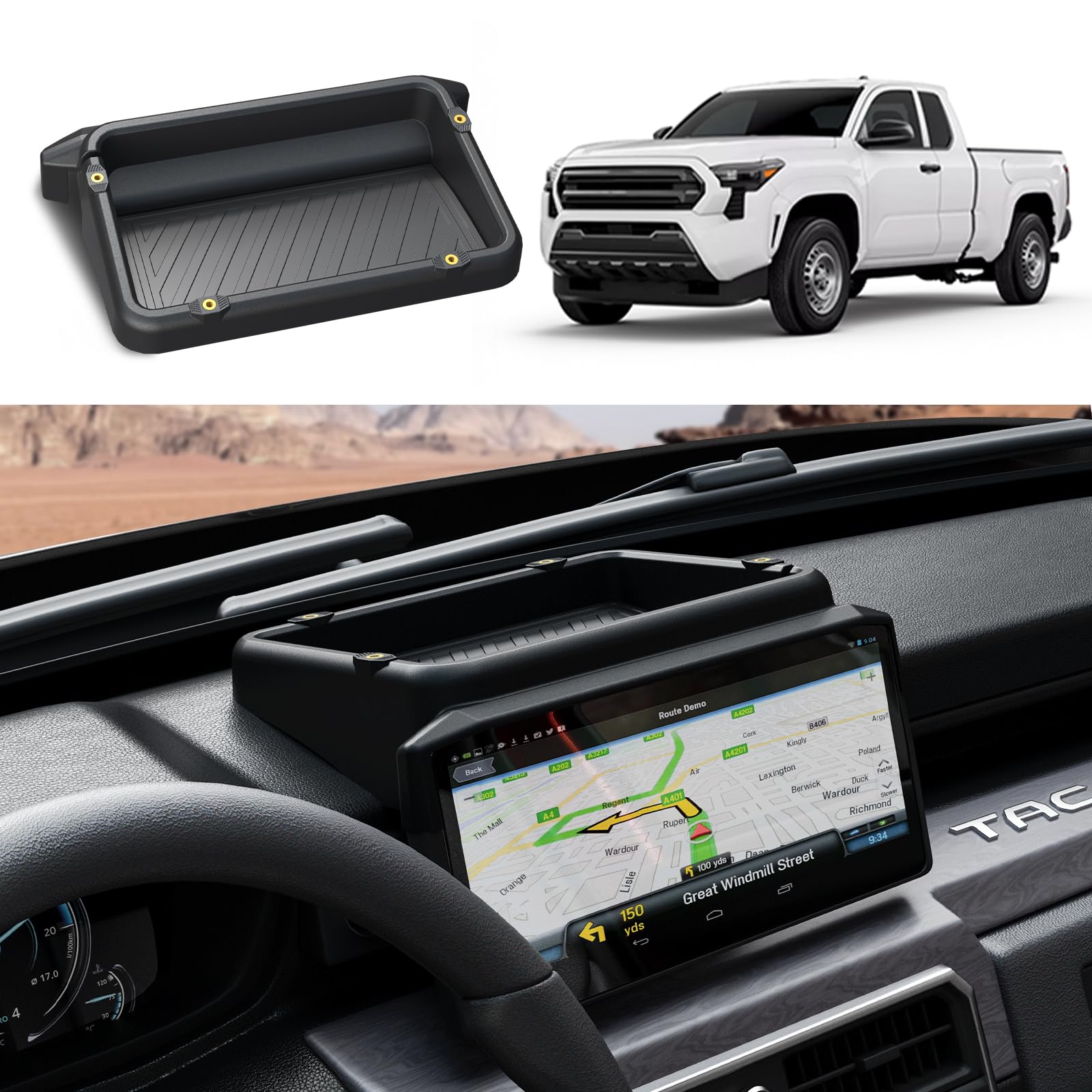 Anti-Slip Console Tray Accessories SXCY Center Console Organizer For 2024-2025 Toyota Tacoma (8" Screen) - Dashboard Tray With Anti-Slip Mat, Black