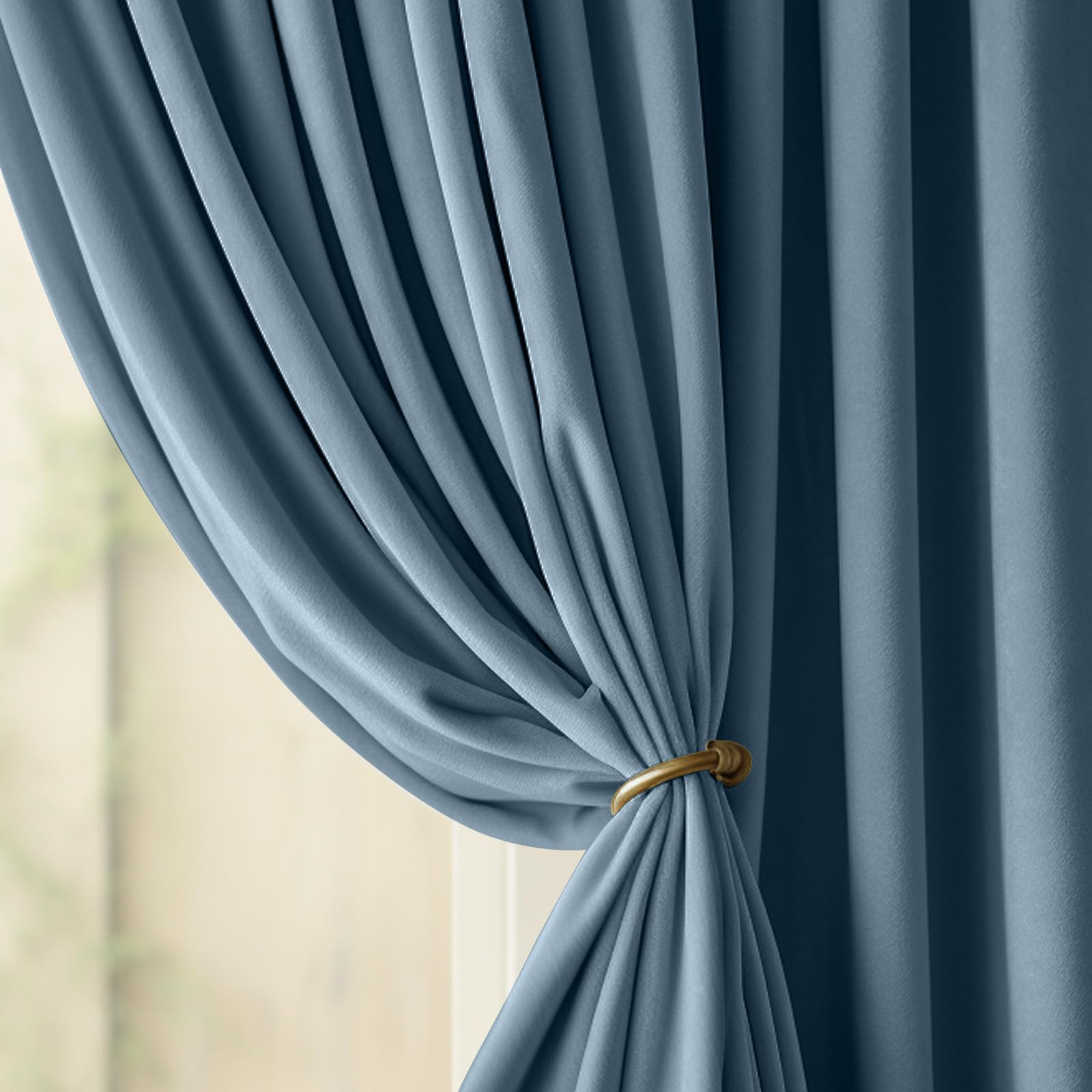 Lazzzy Blackout Velvet Curtains Blue Thermal Insulated Curtains 96 inch ...