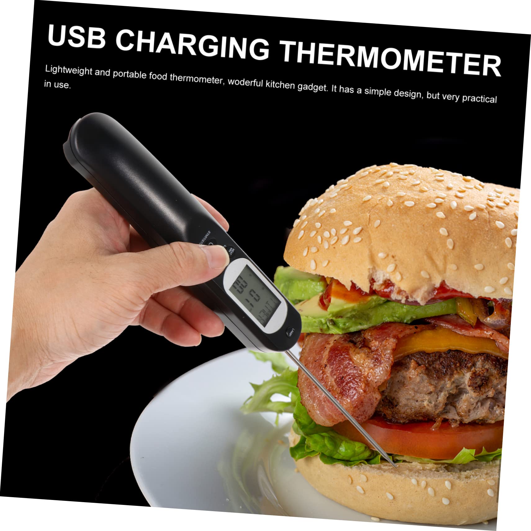 Digitales Fleischthermometer 1 Satz aus Abs, USB Ladefunktion, Schwarz