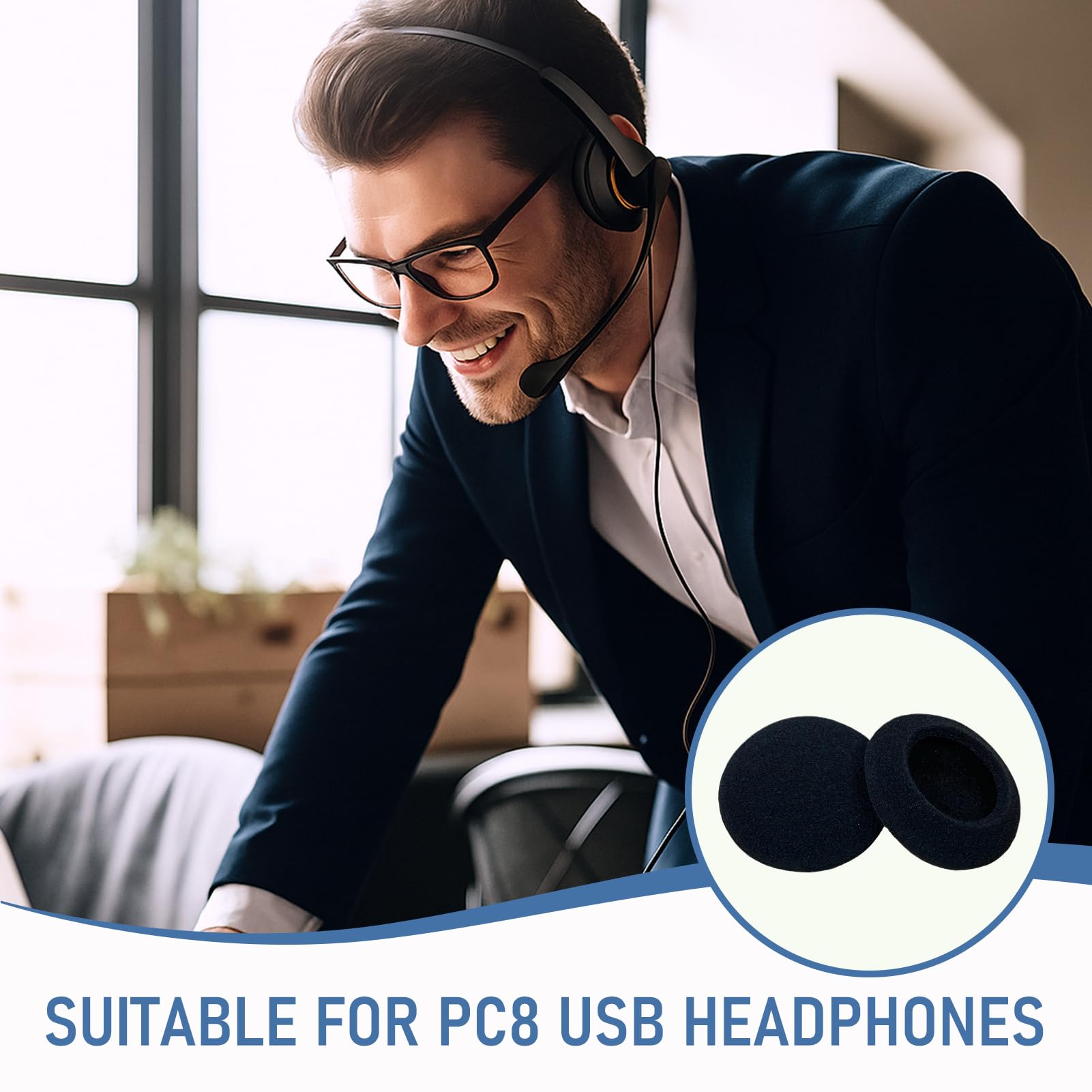 4 Cuscinetti Auricolari In Schiuma Morbida Per Sennheiser EPOS PC 2/3/5/7/8 USB | Sostituzione Facile E Isolamento Acustico