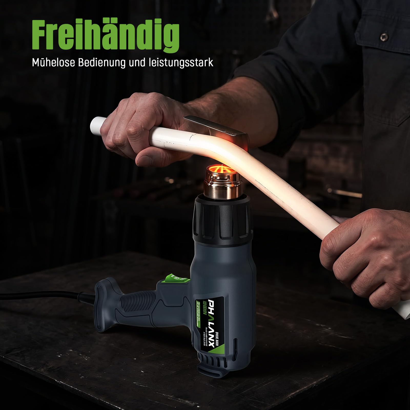 Heißluftpistole, 1800W heißluftfön mit 4 Düsen, 2 einstellbare Temperaturstufen 400℃- 600℃ Heissluftgebläse mit Überlastschutz für Handwerk, Schrumpfen, Folieren