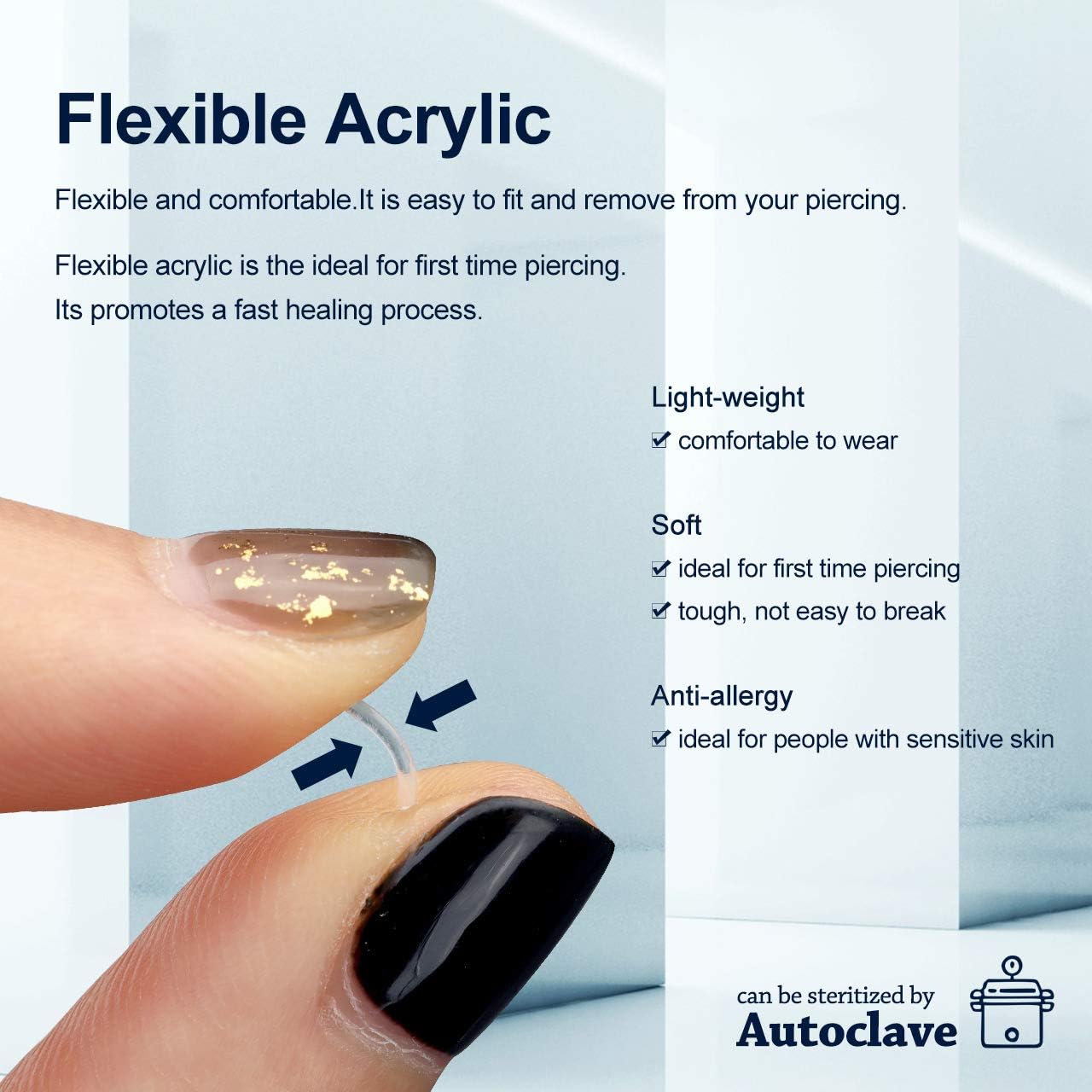 Jovivi 10-40pcs 16G 2/3/4/5mm Czech Crystal Clear Flexible Bioflex Acrylic Bar Labret Monroe Studs Lip Rings Helix Stud Earrings Ear Nose Piercing Body Jewelry - Image 4