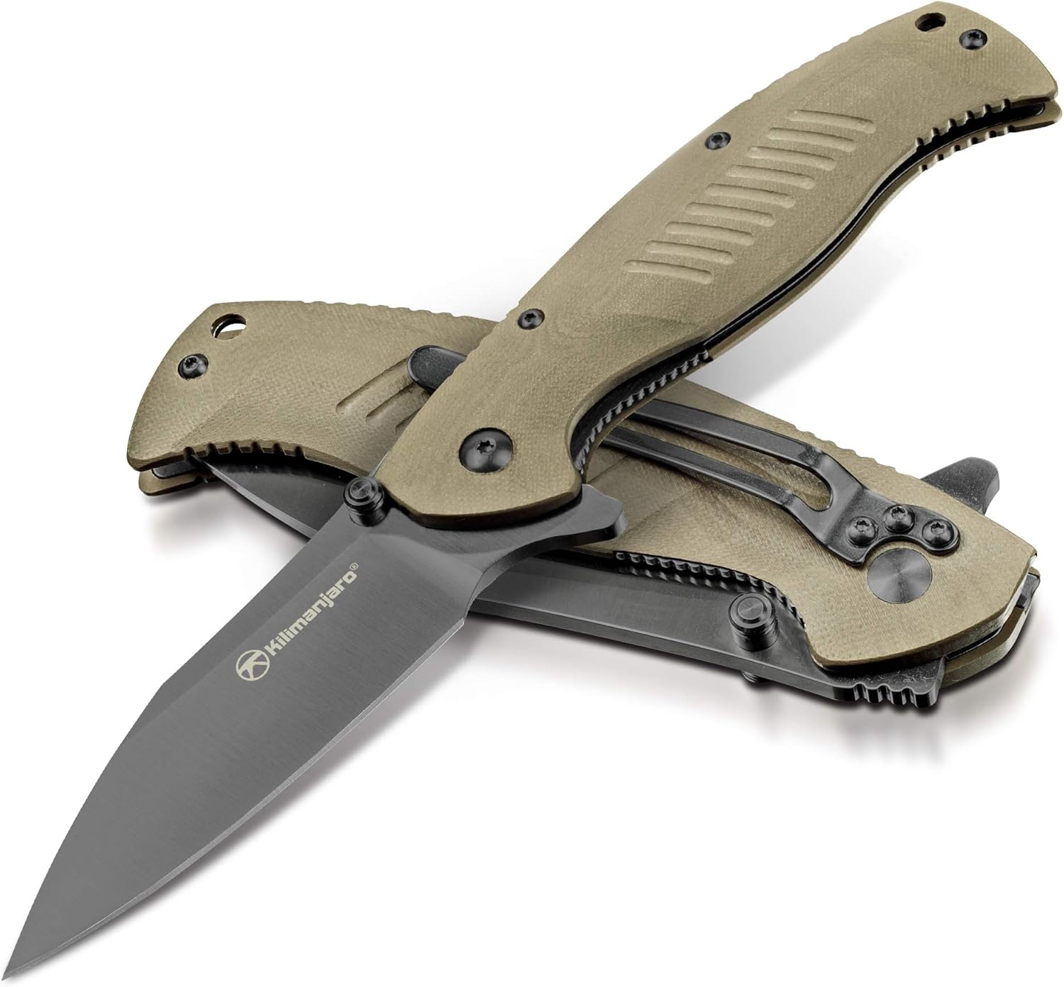 Kilimanjaro Morsa Folding Knife, 3.5-Inch 8Cr13MoV Stainless Steel Blade with Titanium Nitride Coating, G10 Handle, Flipper Opening with Dual Thumb Stud and Liner Lock – 910028