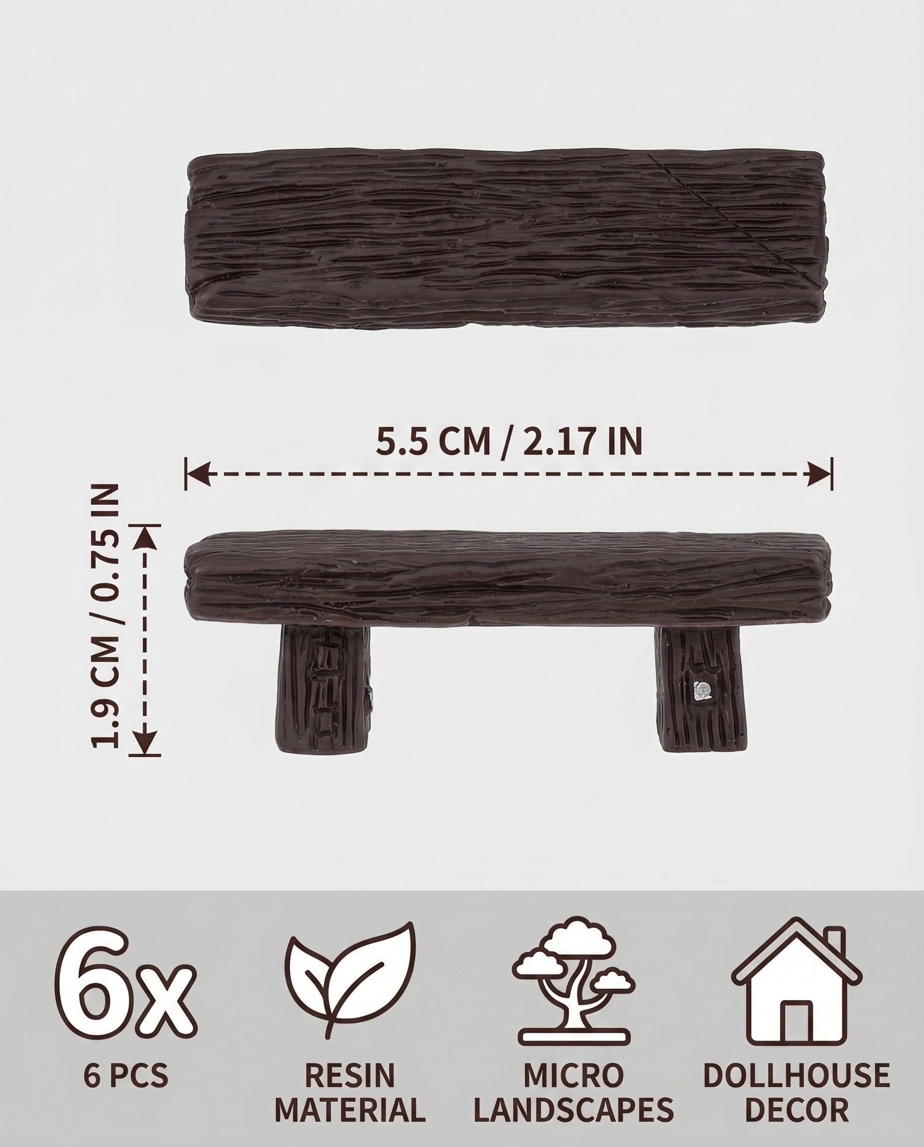 6 pezzi Panchina in Miniatura per Giardino Fatato, Accessori in Resina Nero per Paesaggi in Miniatura, Decorazioni per Bonsai e DIY, Set di Panchine per Miniature e Arredo Giardino