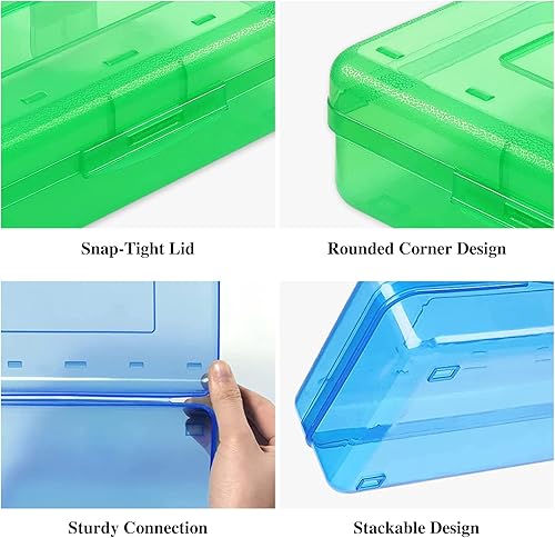Miniatura 3 de SAYEEC Caja de lápices, estuche rígido de gran capacidad, cajas de lápices de plástico con tapa hermética, caja de lápices apilable organizador de