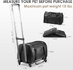 Lasaviin Leather Pet Carrier with Wheels, Airline Approved Travel Bag for Small Dogs & Cats Under 15 lbs, Rolling Pet Carrier for Airplane, Camping & Outdoor Black
