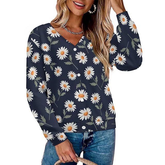 Womens Long Sleeve Open Front Cardigan Soft Knit Sweater Button Outerwear Coat