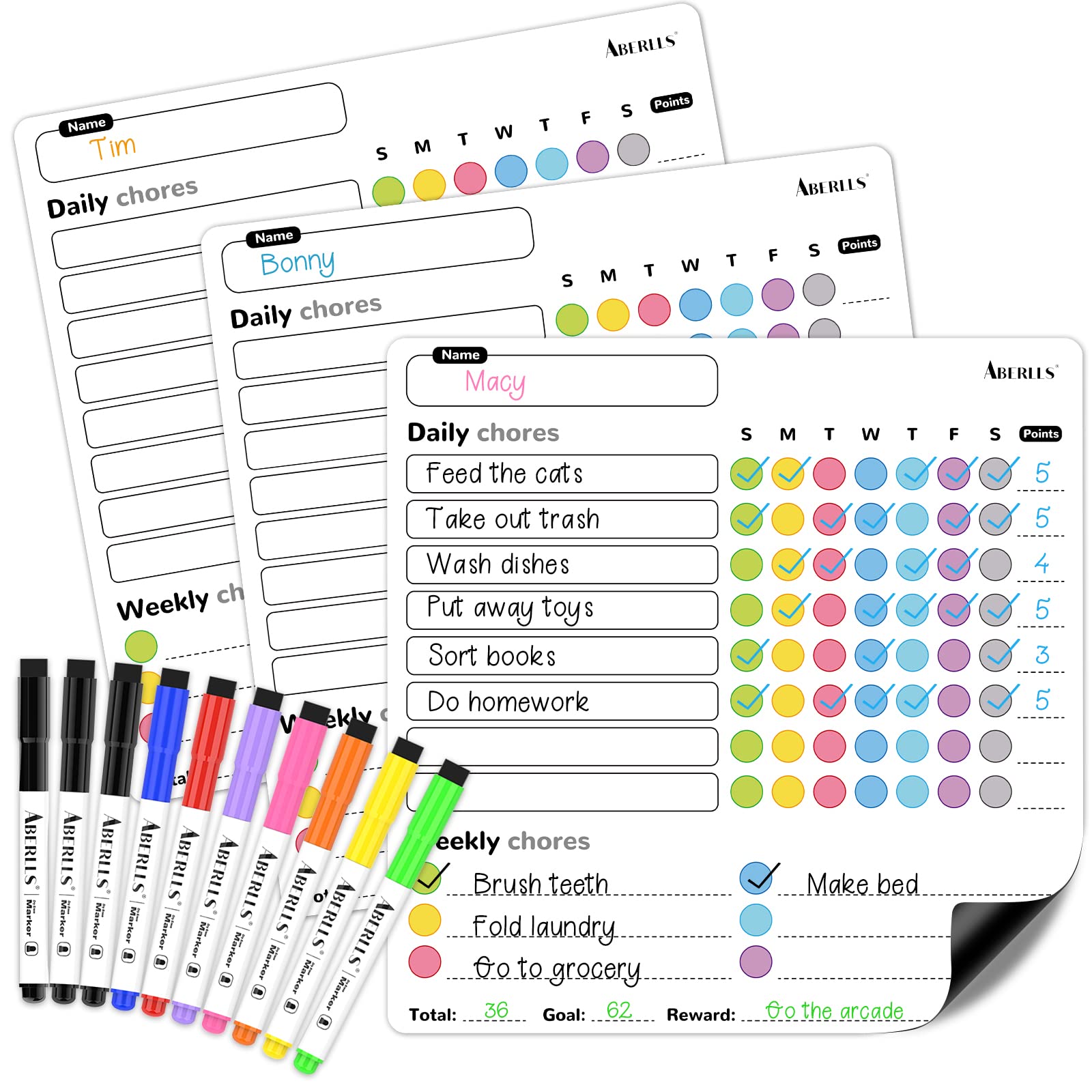 Buy Chore Chart, 3 Pcs Dry Erase Behavior Charts & 10 Markers