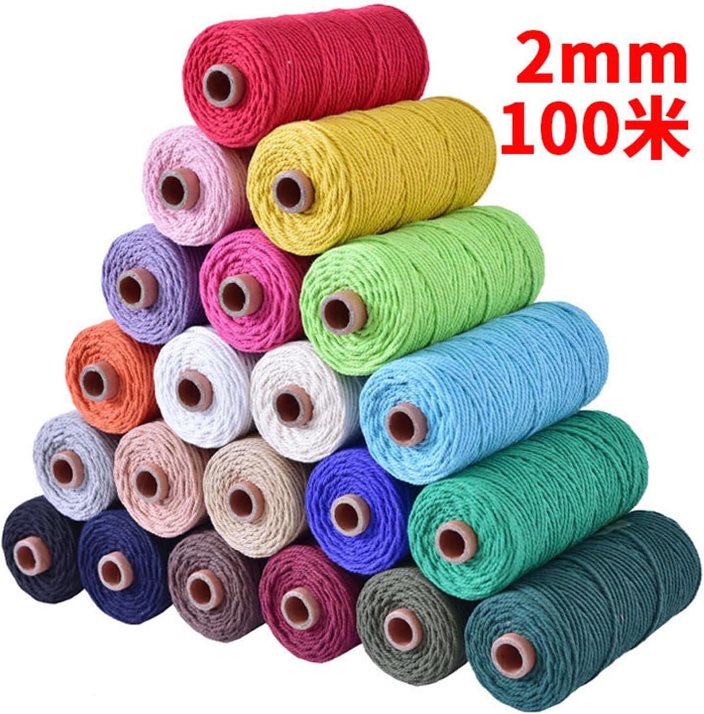 2mm 100m Cotton Rope Colorful Rope Beige Twisted Craft Lace Rope DIY Home Textile Wedding Decoration Supply 110 Yards(Cube red)
