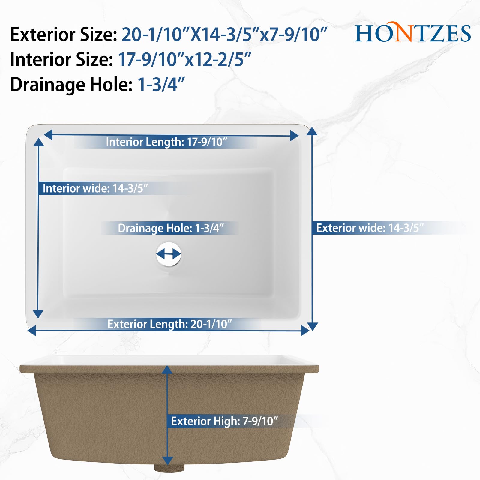 Fregadero de baño de cerámica de 51 x 37 cm, color blanco | Cuenco interior de 45,5 x 31,5 cm, lavabo rectangular de porcelana moderna para debajo del mostrador, fácil de limpiar