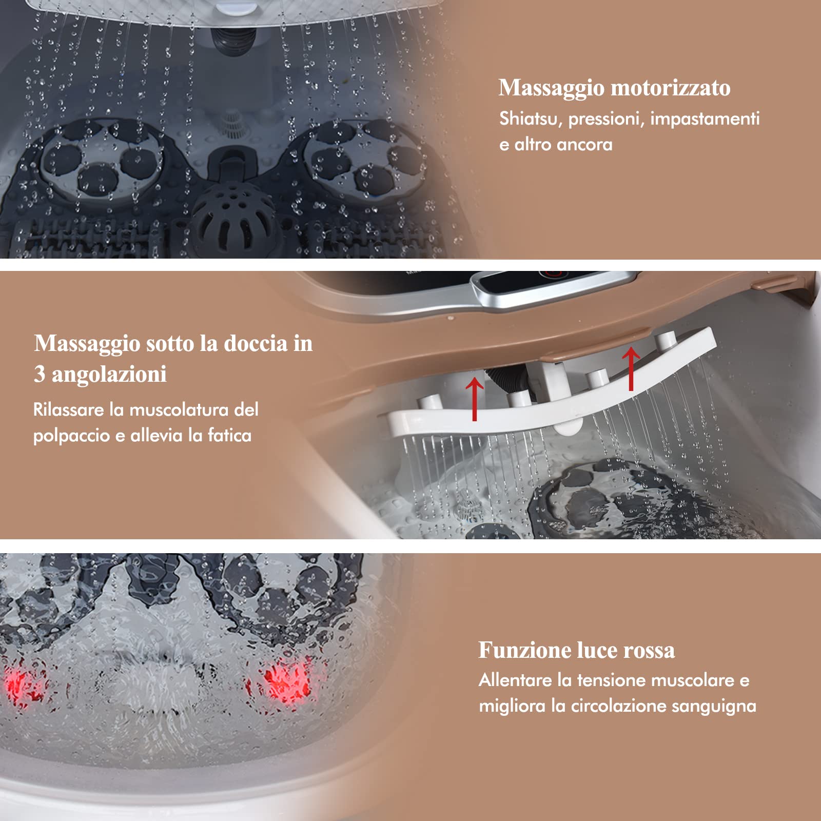 RELAX4LIFE Pediluvio Idromassaggio Elettrico 3 in 1 con Doccia, Riscaldamento Rapido e Mantenimento Temperatura, Sterilizzazione a Infrarossi e Timer 60min, Copertura con Rotelle