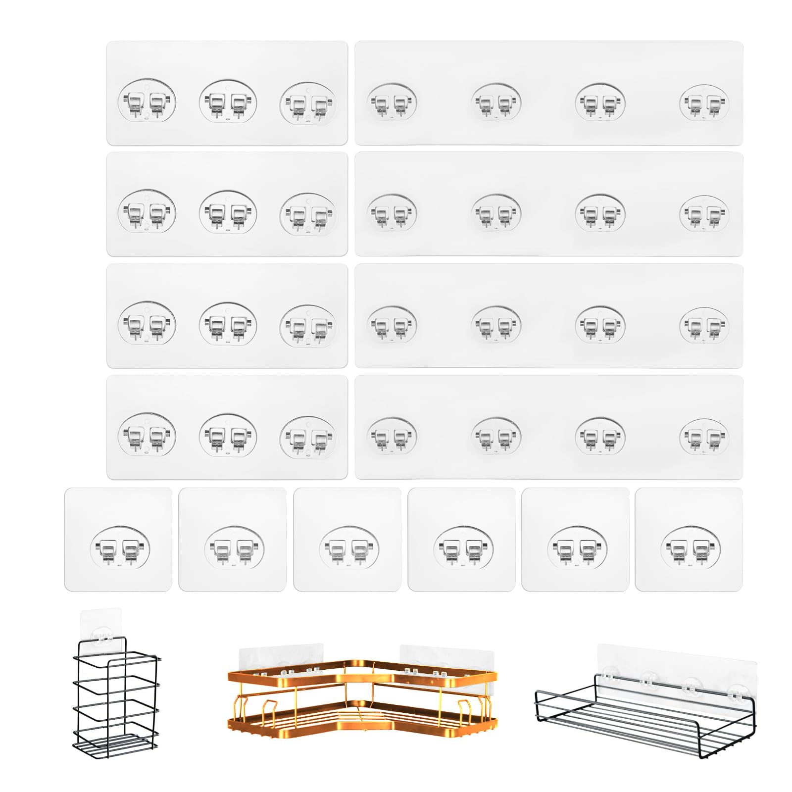 KaiwayInno 14 Pack Shower Caddy Adhesive Replacement Strong Shower Shelf Adhesive Hooks for Corner Shelf Basket Bathroom Rack