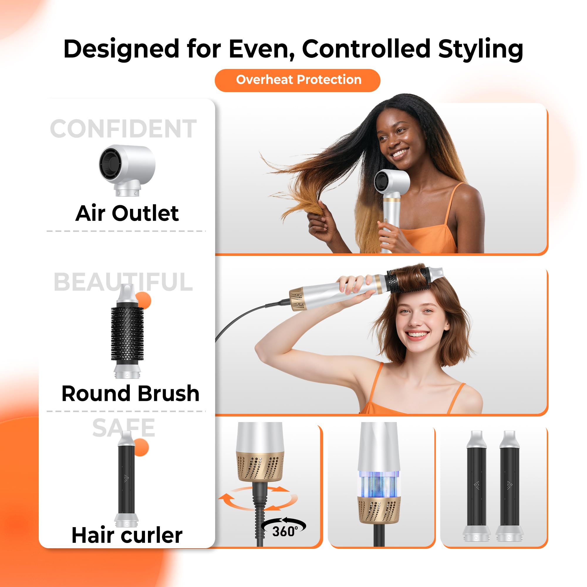 Air Styler 5 in 1 Spazzola Asciugacapelli, Hair Styler 1000W Multistyler con Arricciacapelli Automatico Spazzola Rotante per Capelli Spazzola Lisciante per Volume, Lisciare, ricci, Ideale Come Regalo