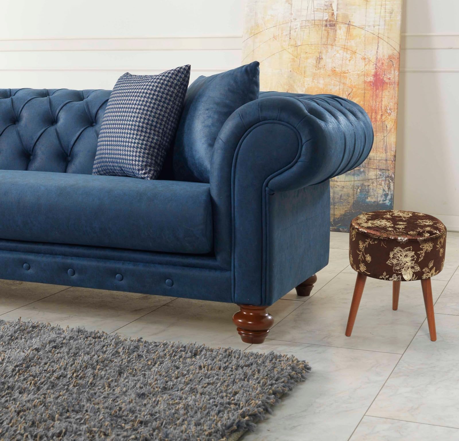 TREATLIFE HOME Elegant Brown Ottoman for Comfort and Style, Sturdy 3-Leg Design, Living Room, Bedroom, or Office