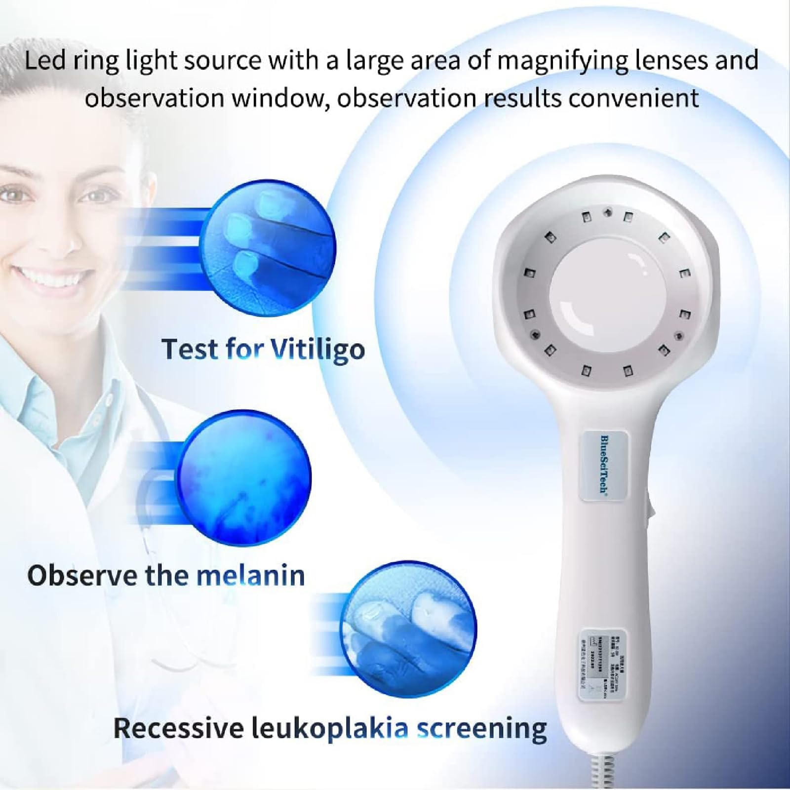 TsoLay Woods Lamp Hautanalysator, Hand-Hautdetektorlicht Mit Vergrößerungs- Und 14-teiliger LED-Ring-Kaltlichtquelle, Für Hautpflege, Haustier-Hunde-/Katzenpflege