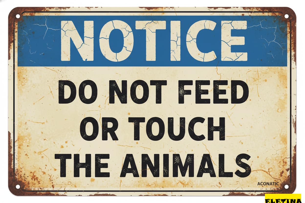 Vintage Metal Tin Sign for Man Cave Notice Safety,warning S, "do Not Feed Or Touch The Animals" 8"x12" Iron Private Property Decorative