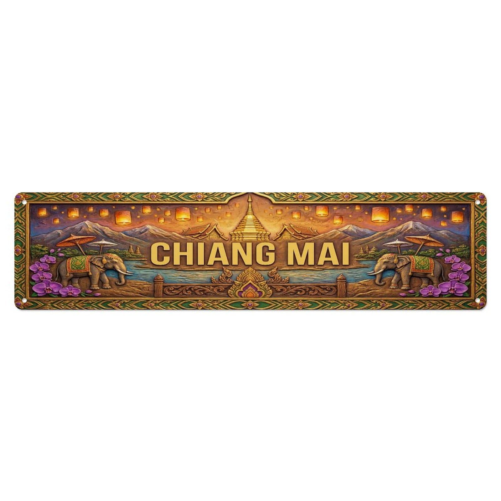 Xanthor Style Metal Tin Sign Vintage Chiang Mai Thailand Flag Pattern