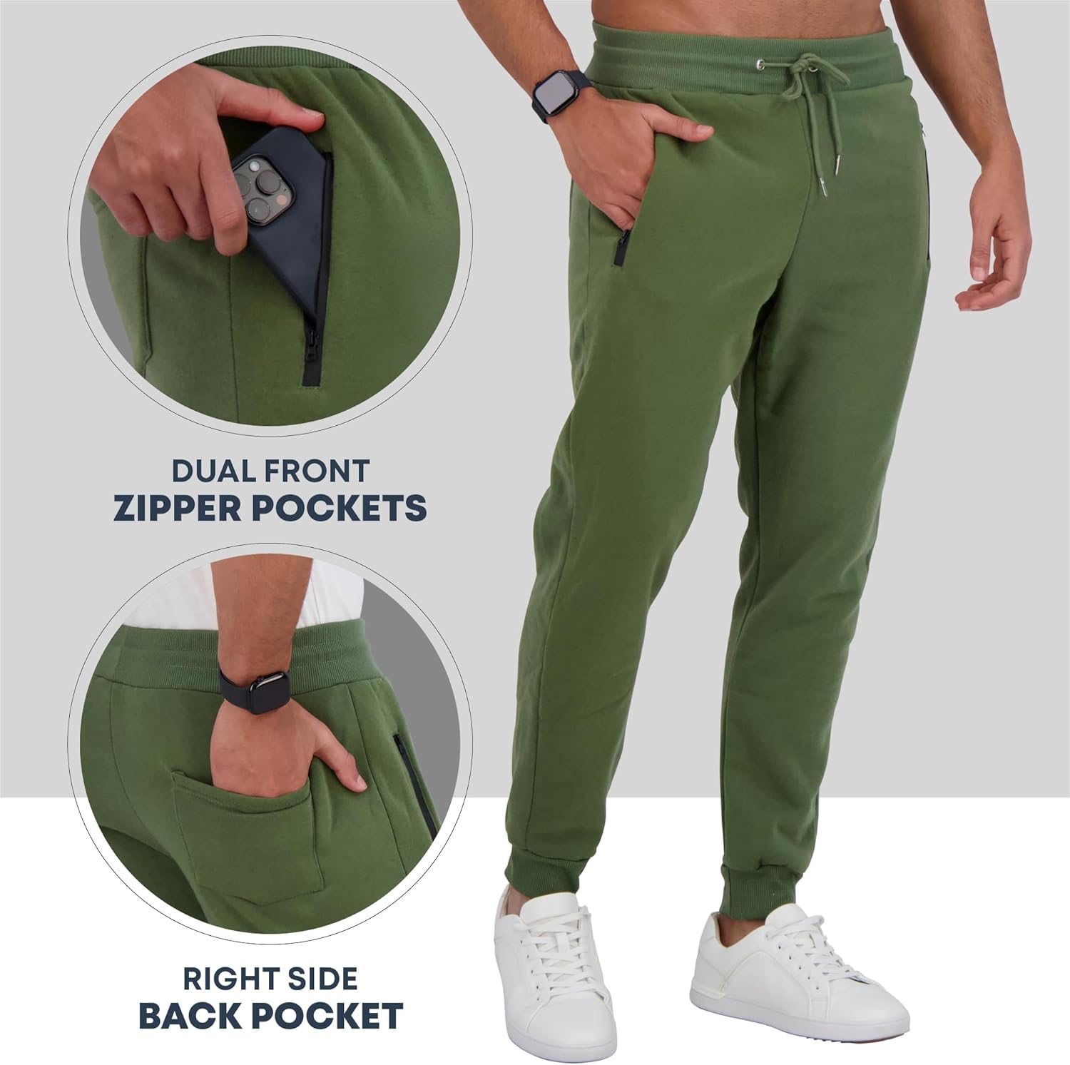 Fleece Mens Joggers with Zipper Pockets, Mens Sweatpants, Workout Sweats for Men S-2XL - Image 2