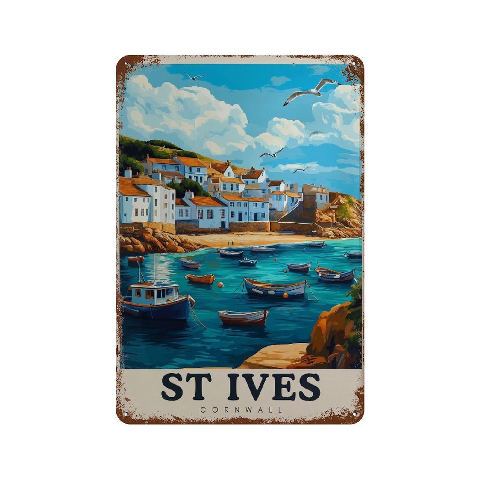 xiaoxiaoshen St Ives Cornwall Travel Coastal UK Wall Decor Art Metal Tin Poster Modern Home Decor Art Home Bar Shop Decorations Vintage Sign 30x20cm