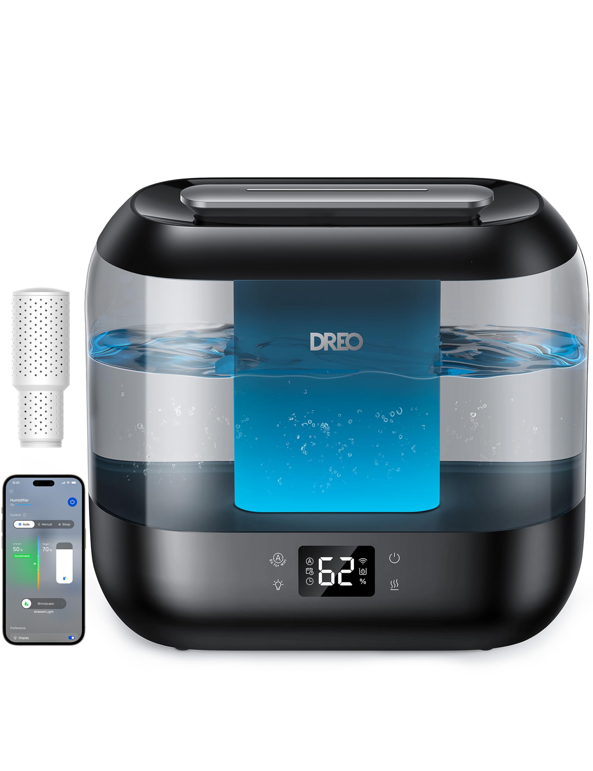 Dreo HM311S Humidificateur intelligent avec diffuseur d'huile, cartouche, veilleuse 4L, 36 heures d'autonomie, humidificateurs à ultrasons silencieux pour la maison, la chambre à coucher, la chambre