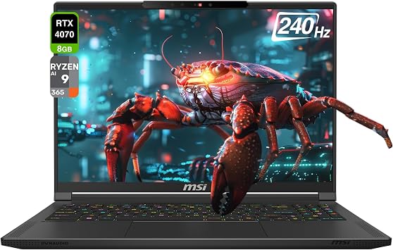 MSI Stealth A16 AI+ Copilot Gaming Laptop, AMD Ryzen AI 9-365, 32 GB LPDDR5X RAM, 1 TB PCIe SSD, 16" QHD 2560x1600 240Hz Display, Nvidia G-Force RTX 4070, Backlit Keyboard, W11 Home, Black